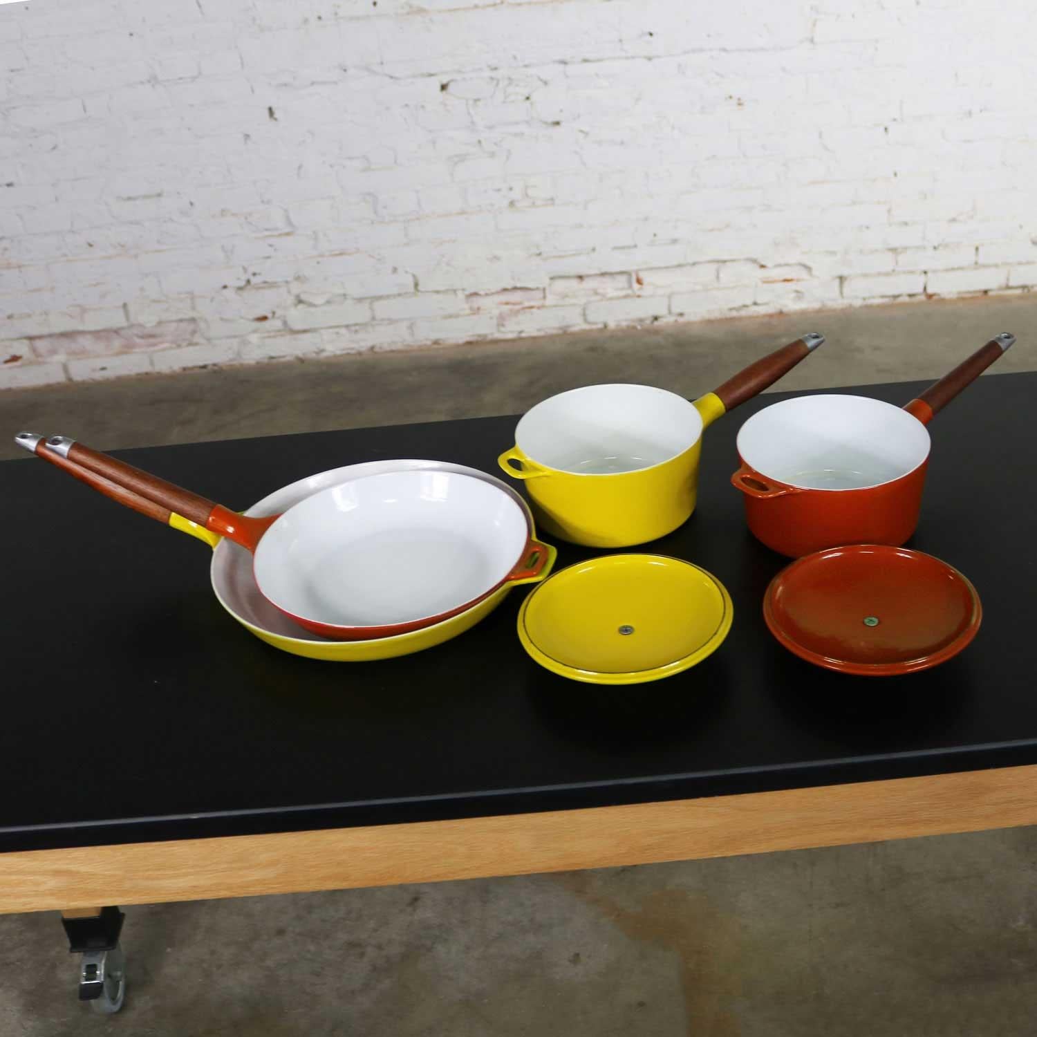 Swedish 6 Pc Midcentury Danish Modern Enameled Cast Iron Cookware Michael Lax for Copco