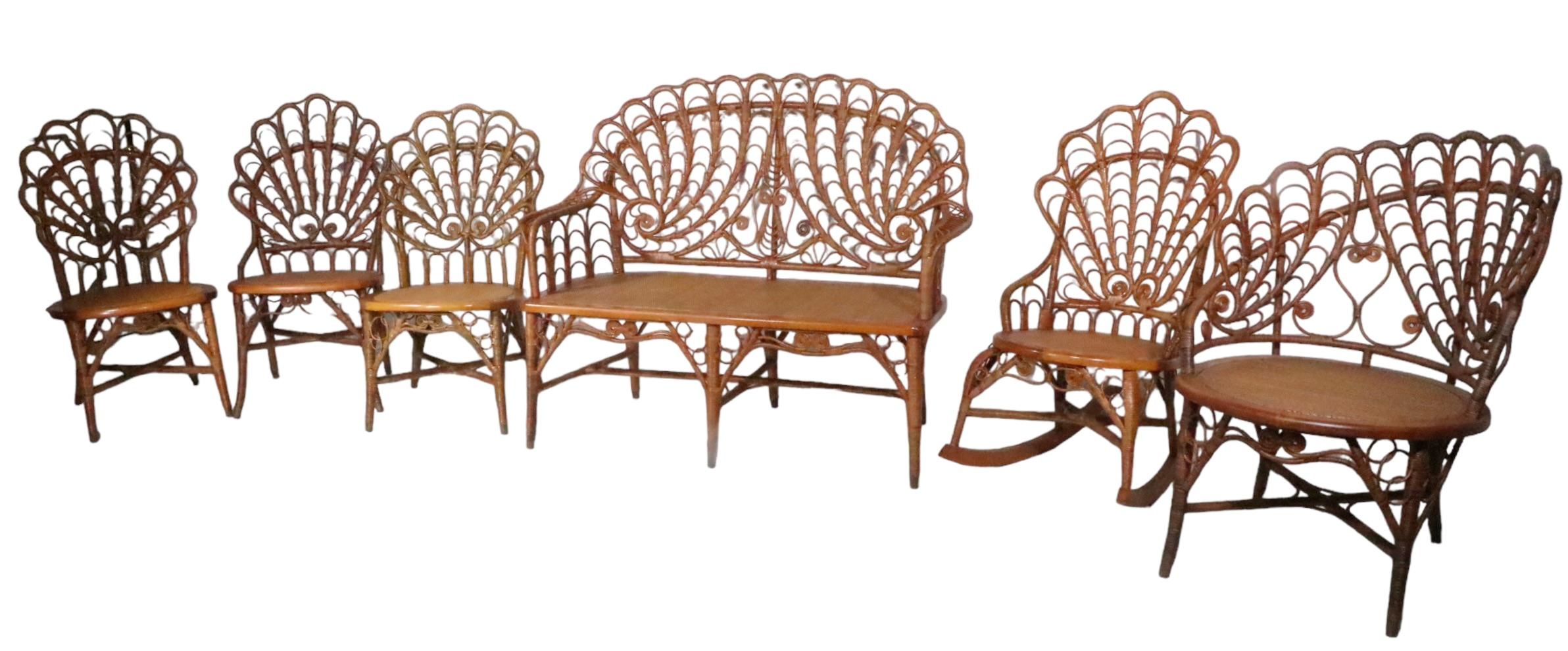 6 Pc. Set Ornate Antique Wicker by Heywood Brothers c 1890's  For Sale 2