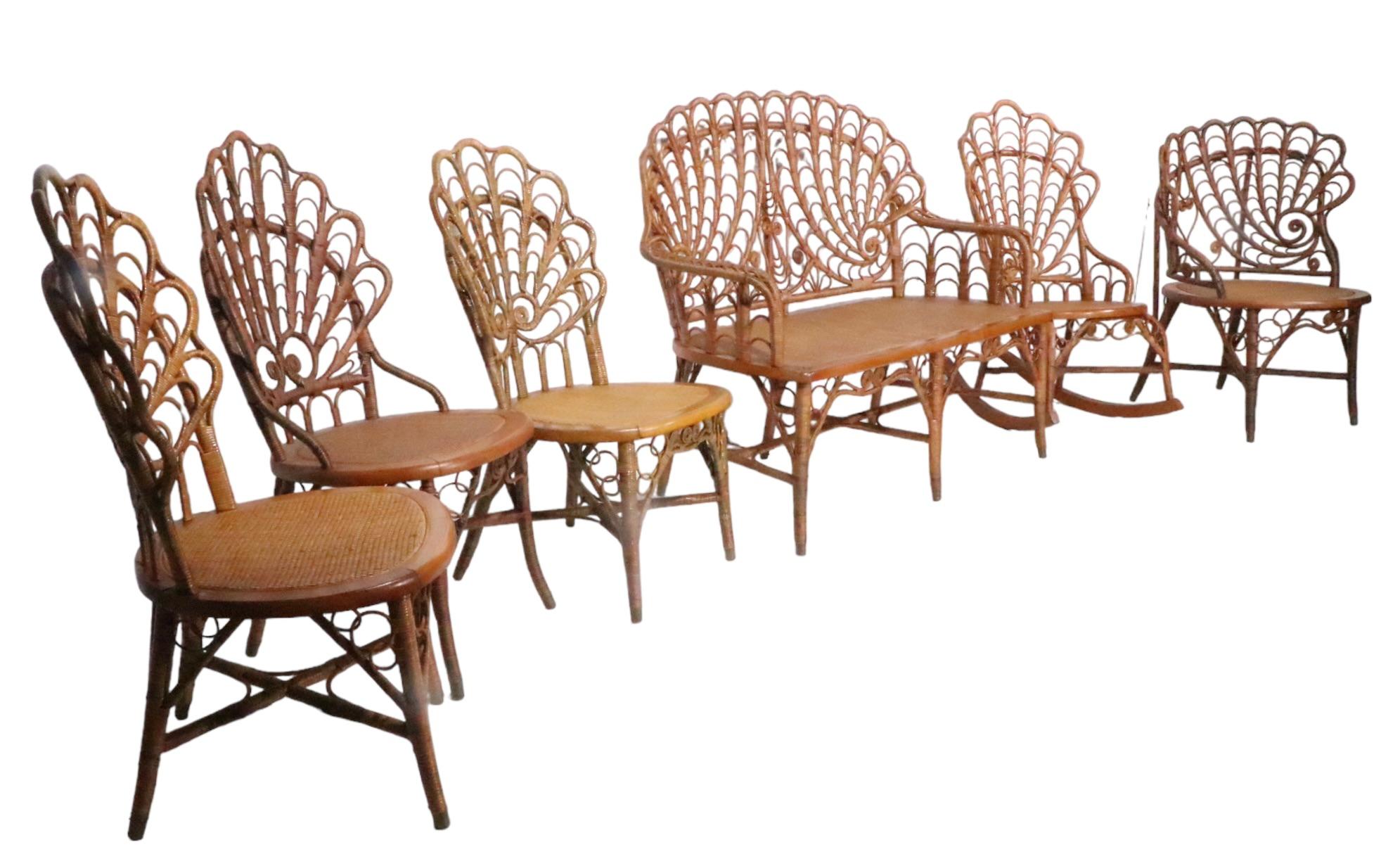 6 Pc. Set Ornate Antique Wicker by Heywood Brothers c 1890's  In Good Condition For Sale In New York, NY