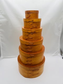 6 Pc, Vintage Maple Stacked Set of Shaker Nesting Boxes (Boîtes gigognes Shaker)