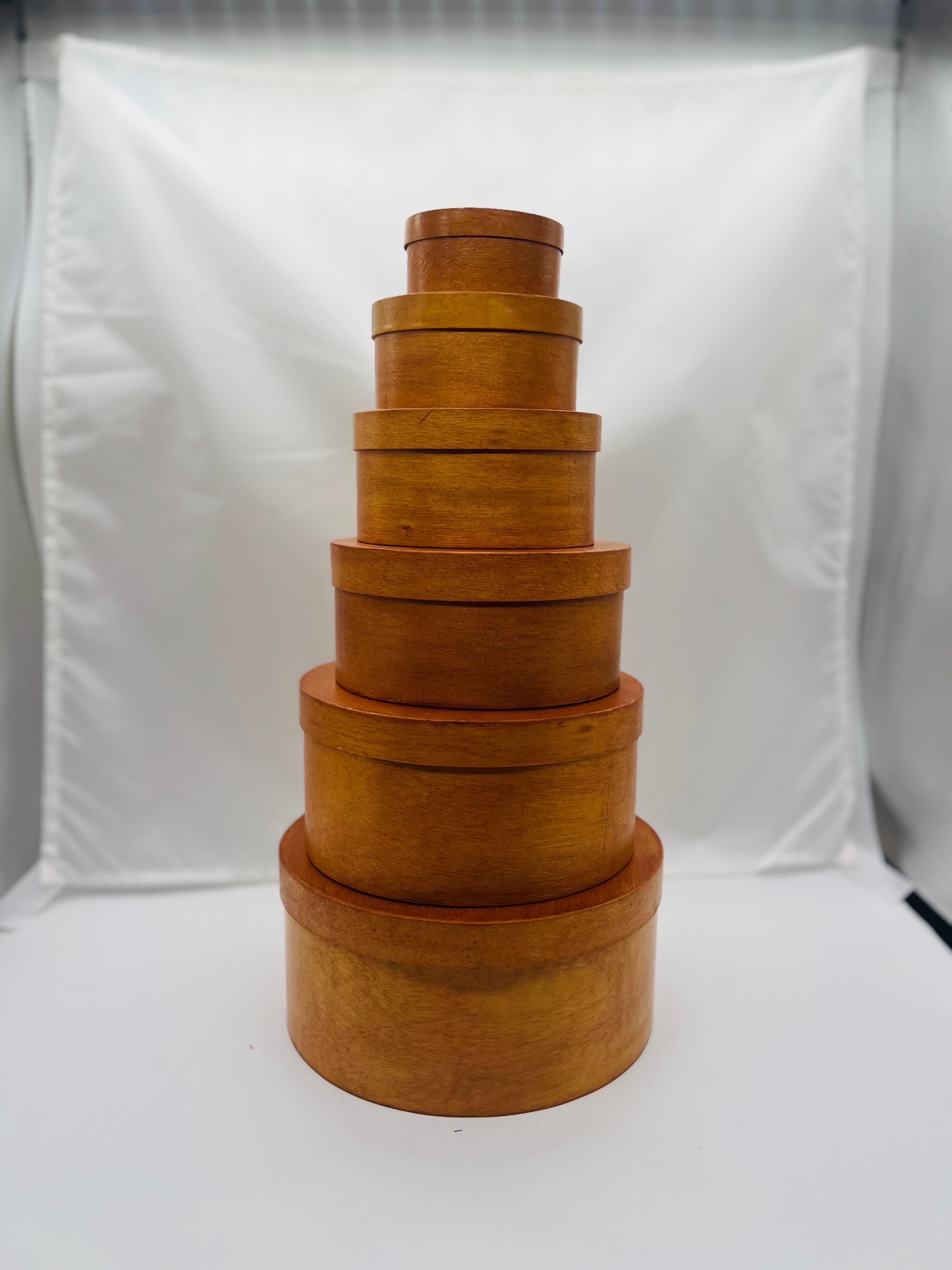 6 Pc, Vintage Maple Stacked Set of Shaker Nesting Boxes In Good Condition In Atlanta, GA