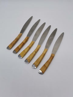 6 Pcs. Cutlery Knives, Stainless Steel and Wood, Carl Auböck Vienna, Austria