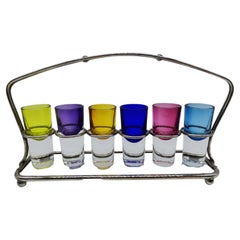 6 Pcs, Liquor Glasses with Holder, Brass and Glass