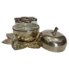 6 Pcs, Liquor Glasses with Holder in Apple Shape, Silvered Metal