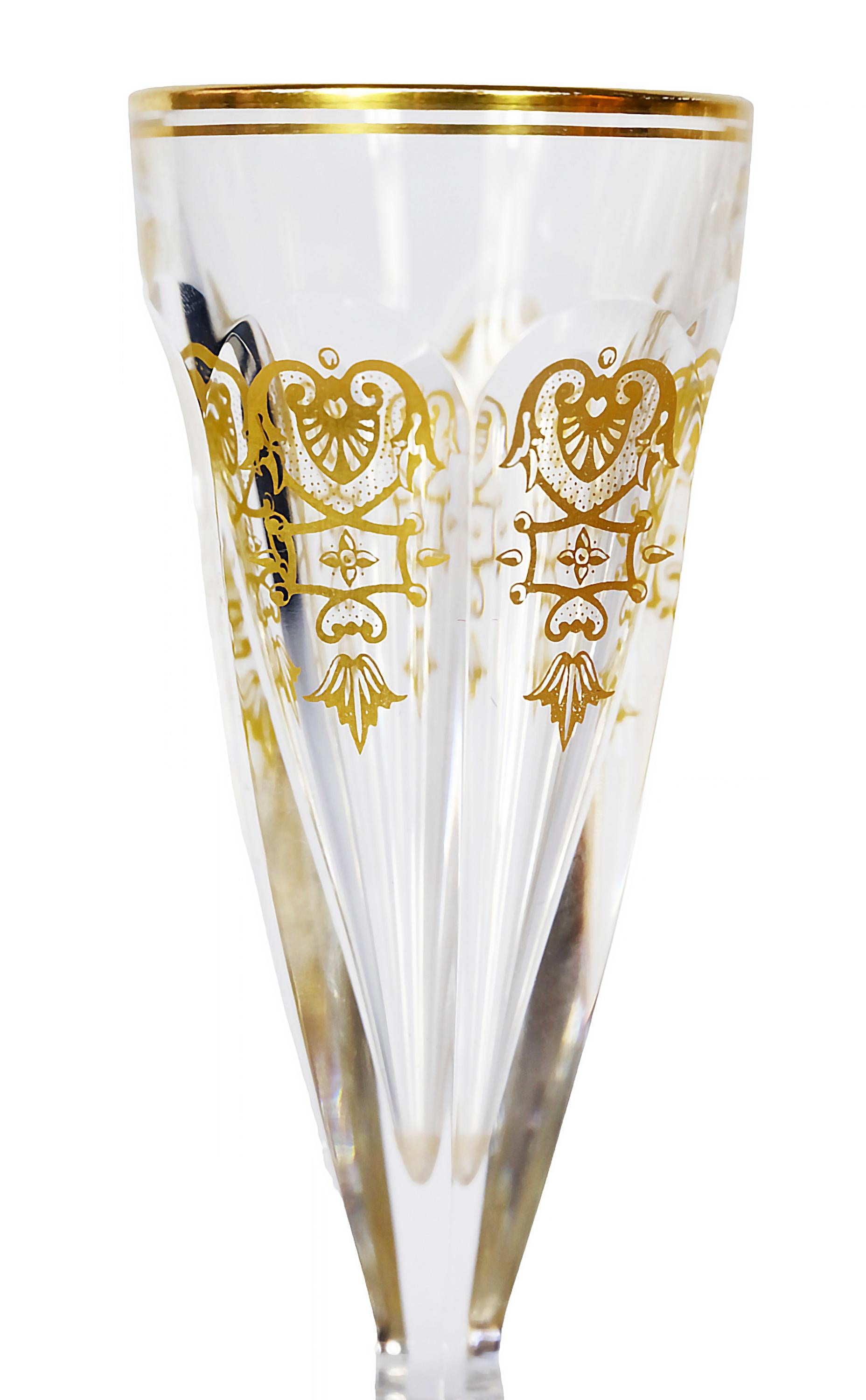 French 6 Pcs. Set of Baccarat Harcourt Empire Collection Crystal Champagne Flutes For Sale
