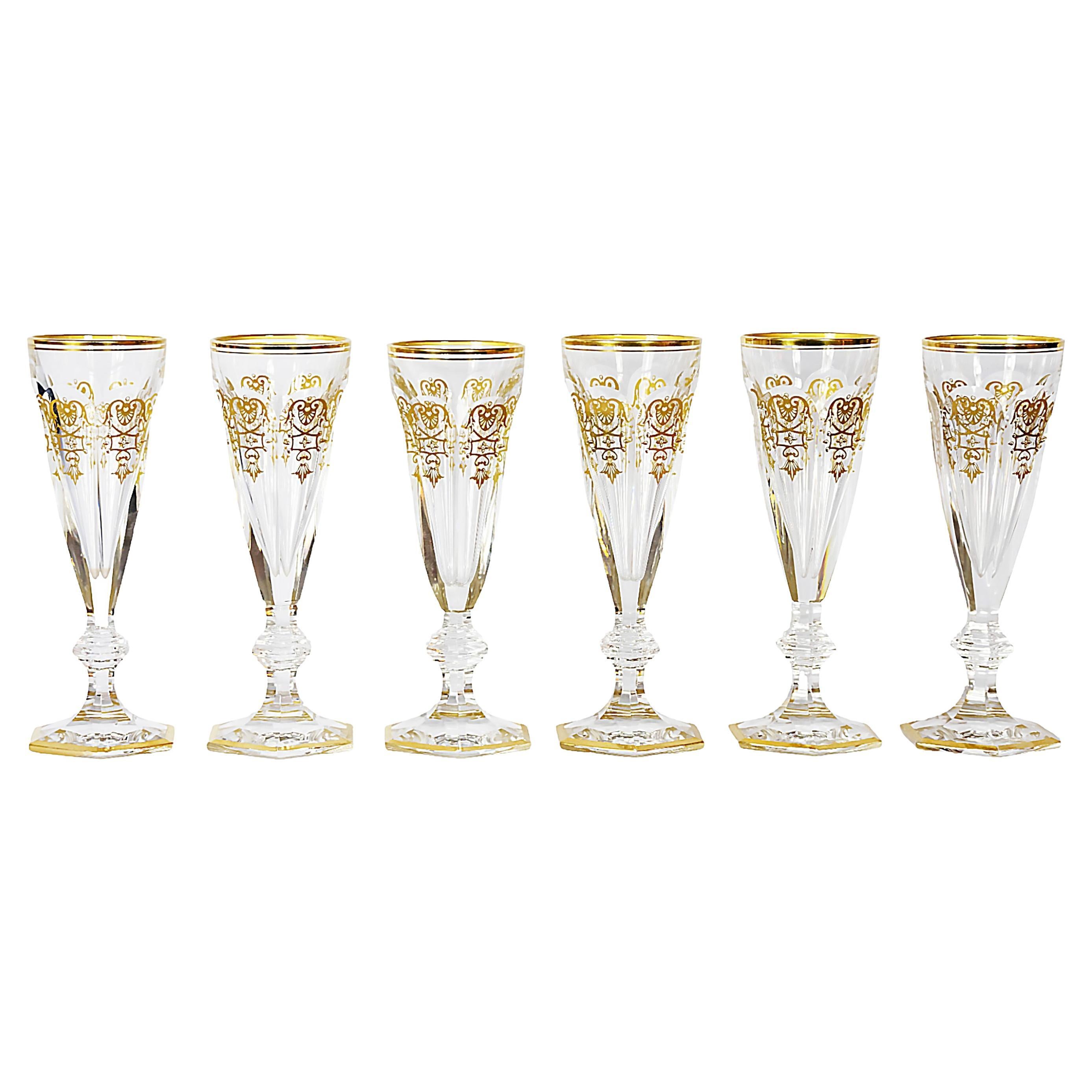 6 Pcs. Set of Baccarat Harcourt Empire Collection Crystal Champagne Flutes For Sale