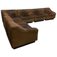 6-Piece, De Sede "DS 46" Swiss Neck Leather Corner Sofa, 1970s