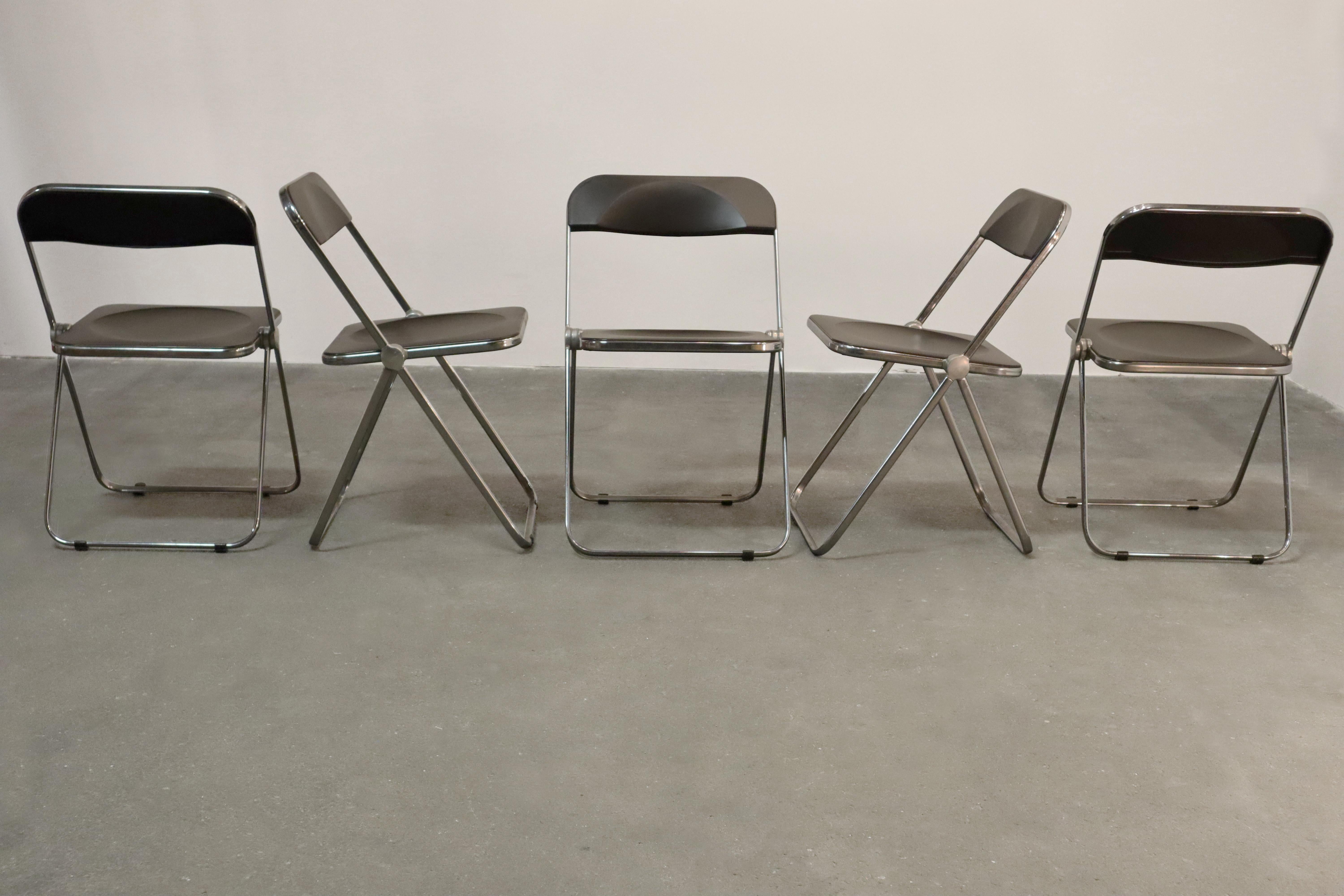 6-Piece Folding Set: Plia Chairs & Platone Table by Piretti for Castelli, Italy 1