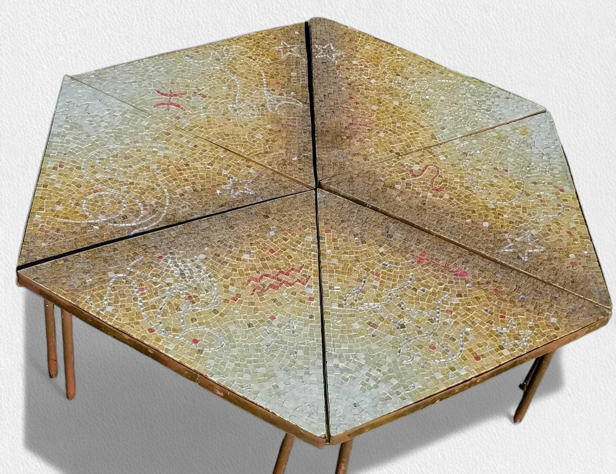 Table basse en carreaux de mosaïque de verre 6 pièces Genaro Alvarez Cosmic, Mexique, années 1950 en vente 2