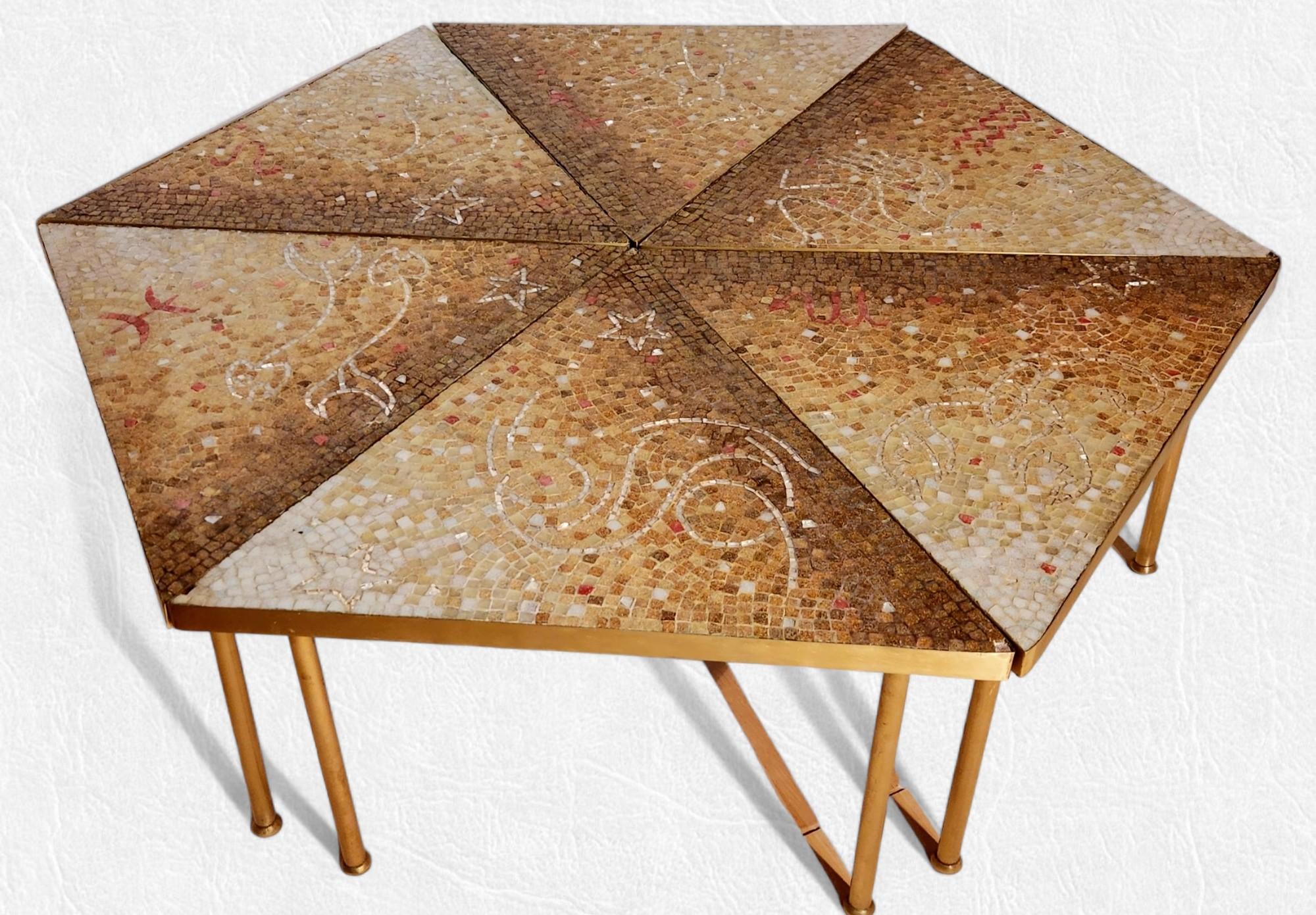 6 Piece Glass Mosaic Tile Coffee Table Genaro Alvarez Cosmic, Mexico, 1950s For Sale 3