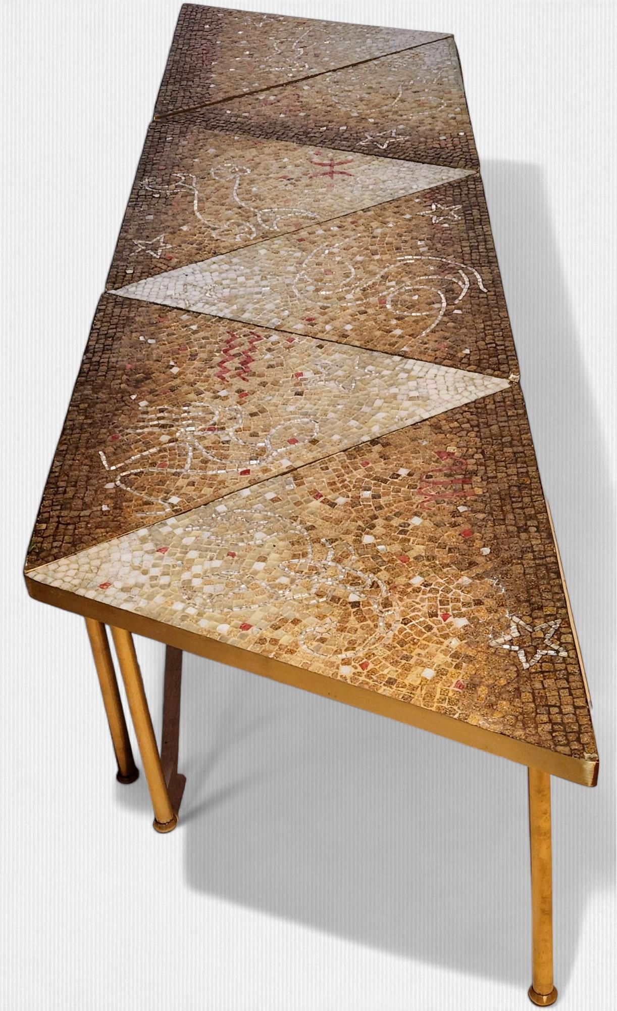 Mid-Century Modern 6 Piece Glass Mosaic Tile Coffee Table Genaro Alvarez Cosmic, Mexico, 1950s For Sale