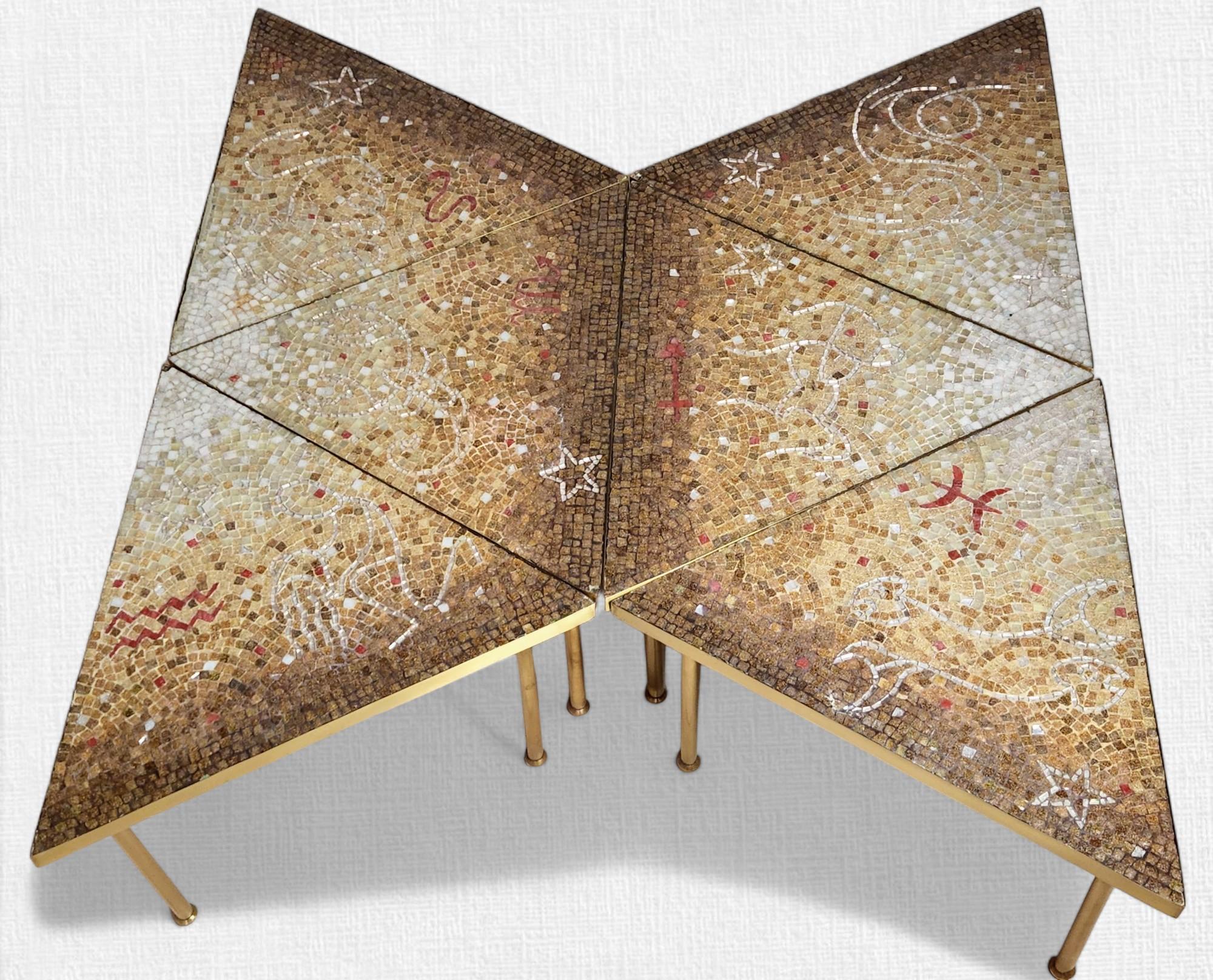 Table basse en carreaux de mosaïque de verre 6 pièces Genaro Alvarez Cosmic, Mexique, années 1950 Bon état - En vente à Camden, ME