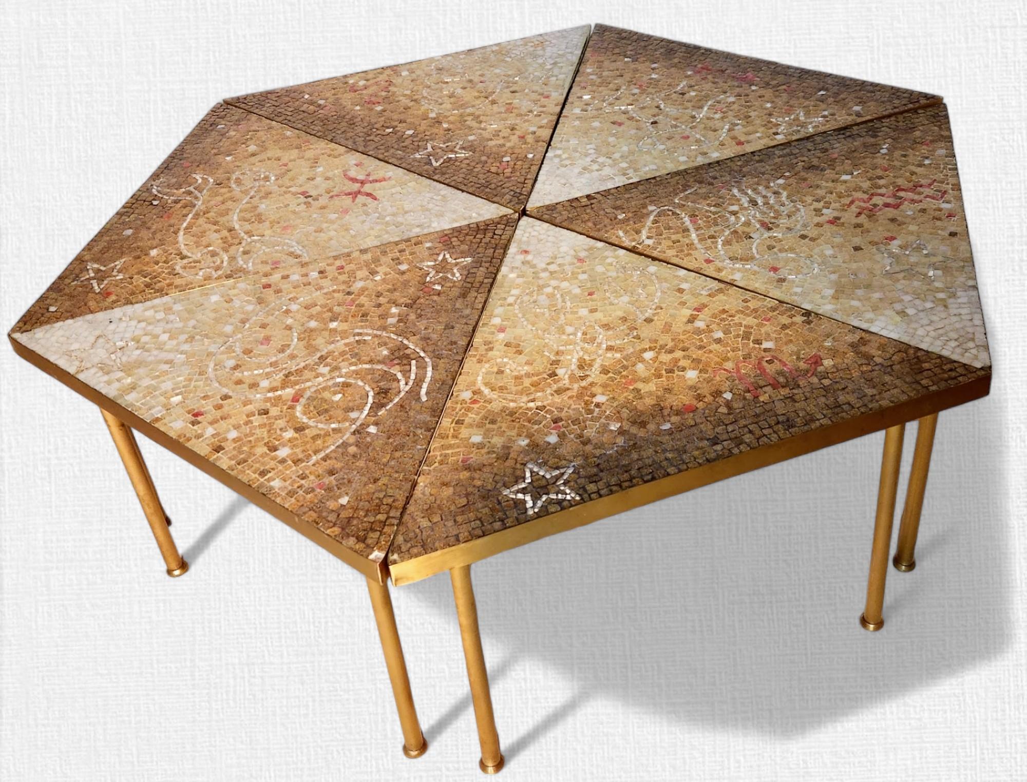 Table basse en carreaux de mosaïque de verre 6 pièces Genaro Alvarez Cosmic, Mexique, années 1950 en vente 1