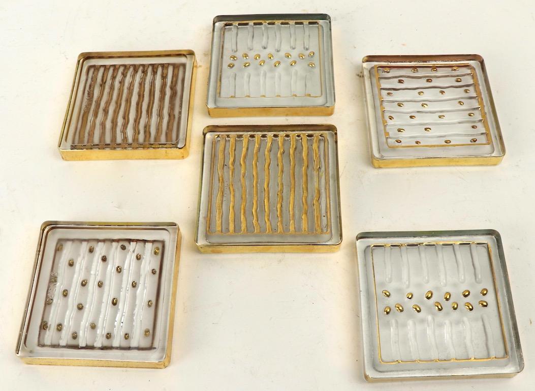 Post-Modern 6 Piece Lot Modernist Glass Coasters by Smyers