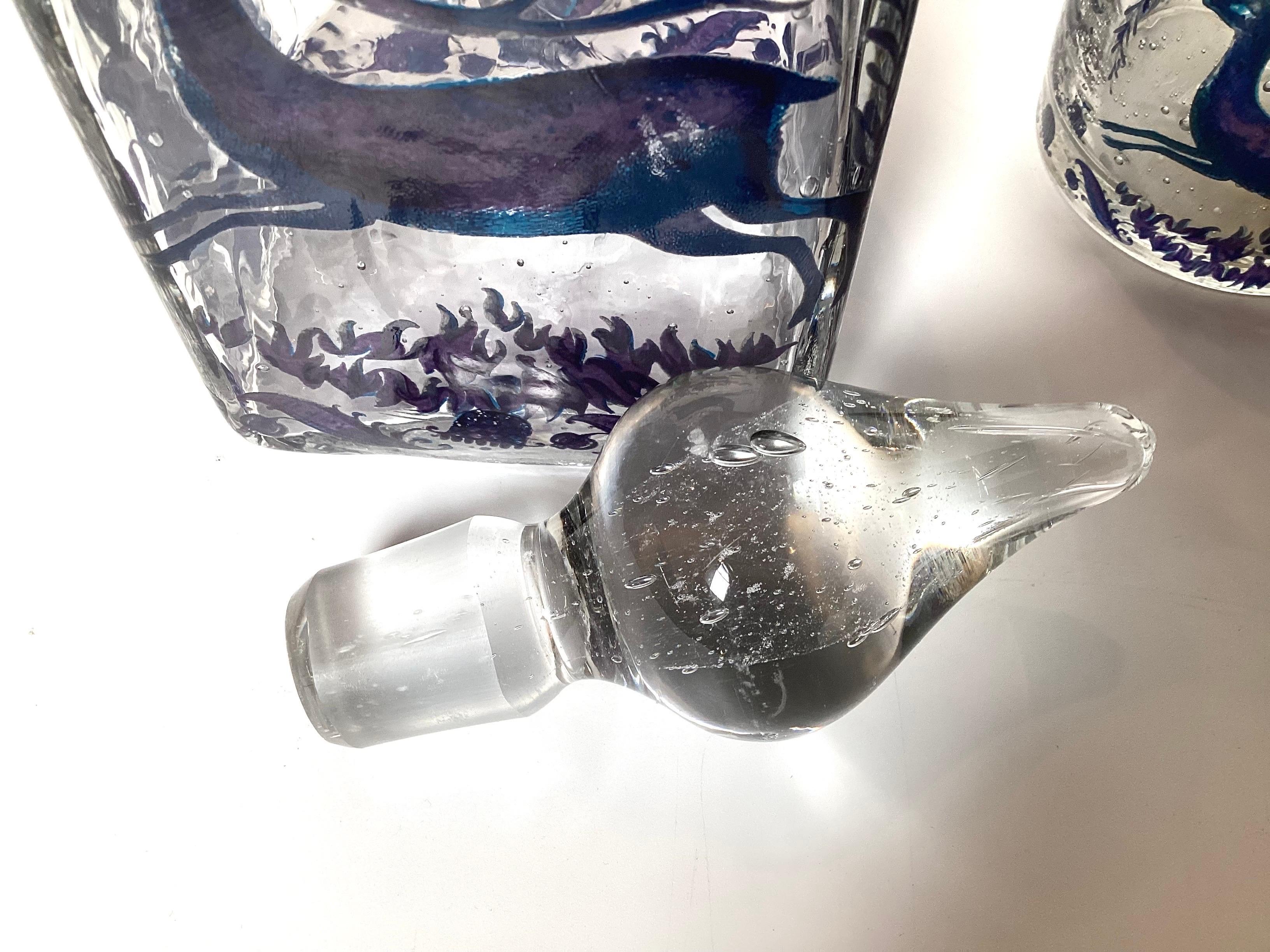 Mid-Century moderno Set di 6 pezzi di decanter soffiati a mano in stile metà secolo moderno in vendita