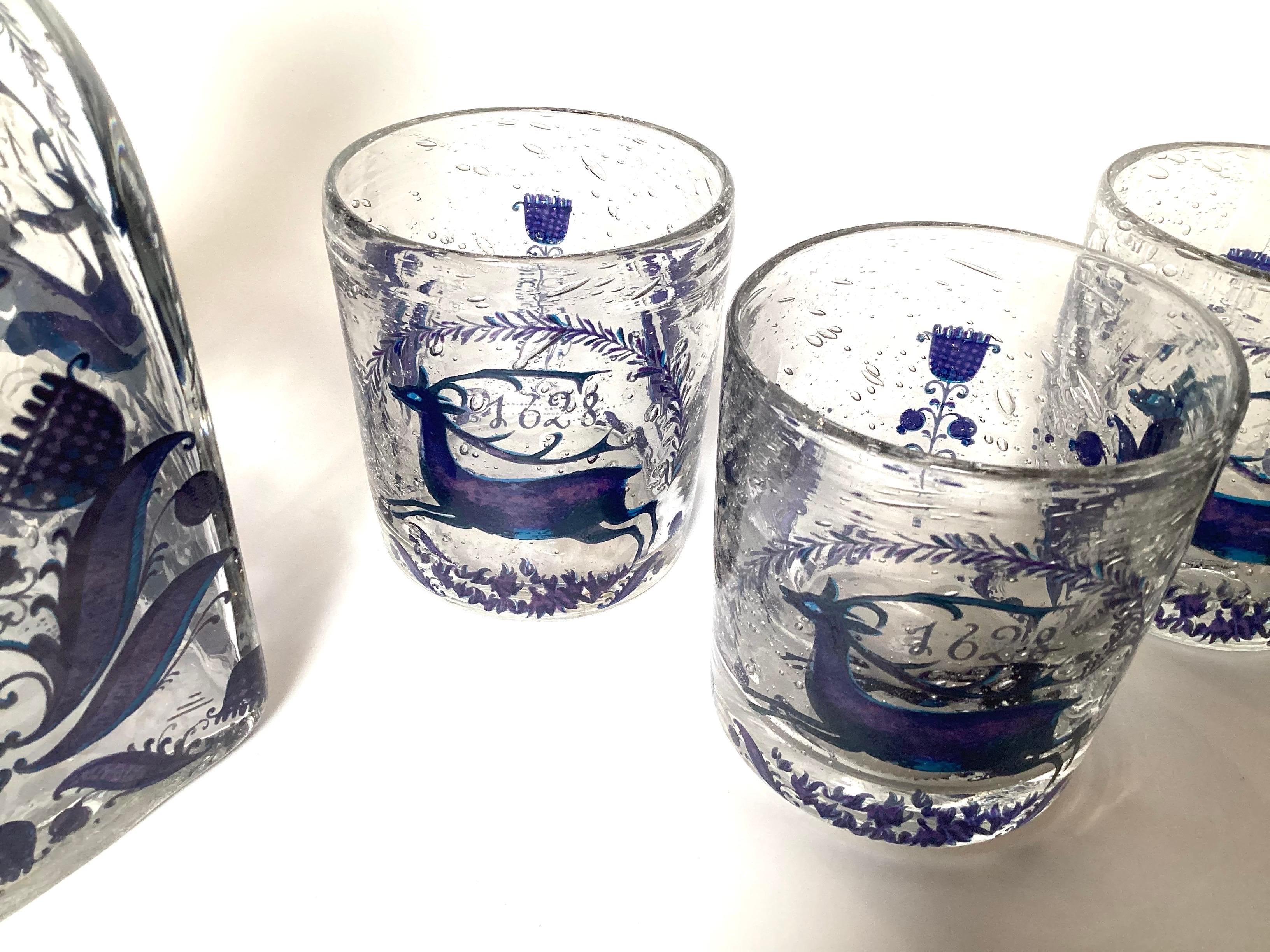 Metà XX secolo Set di 6 pezzi di decanter soffiati a mano in stile metà secolo moderno in vendita