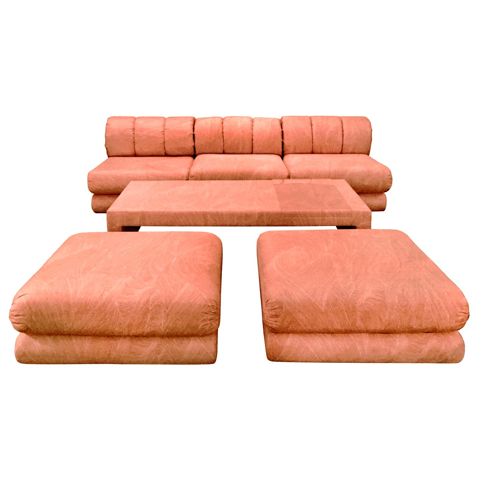 6 Piece Sectional Sofa Set In Original Coral Frond Pattern Fabric