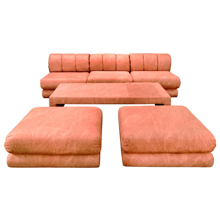 6 Piece Sectional Sofa Set In Original Coral Frond Pattern Fabric at