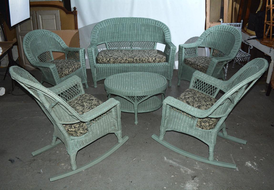 Adirondack 6 Piece Wicker Set, Sofa, 2 Chairs, 2 Rockers and Table