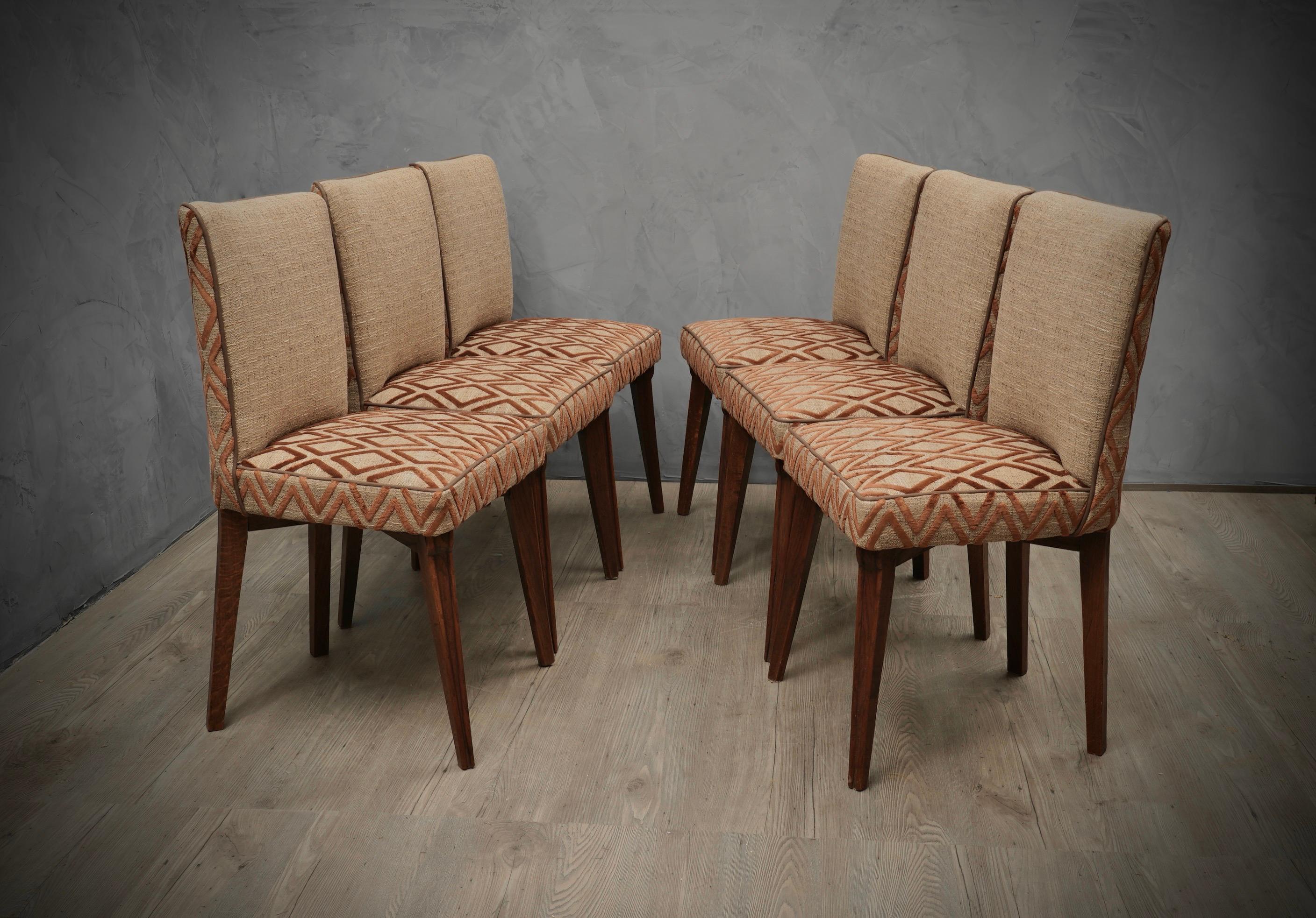 Pierluigi Colli Ash Wood and Brown Fabric Italian Dinning Room Chairs, 1950 For Sale 6