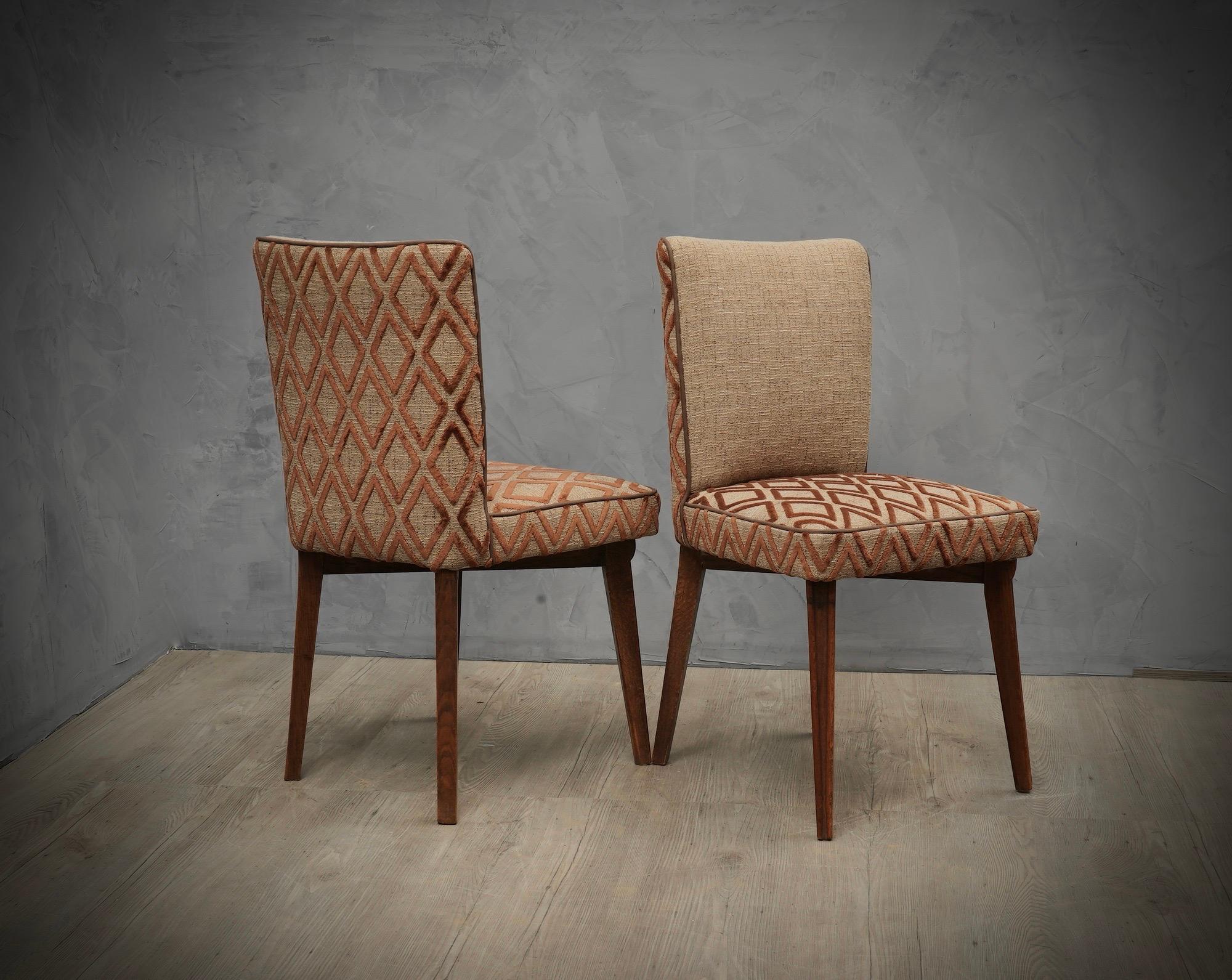 Mid-Century Modern Pierluigi Colli Ash Wood and Brown Fabric Italian Dinning Room Chairs, 1950 For Sale