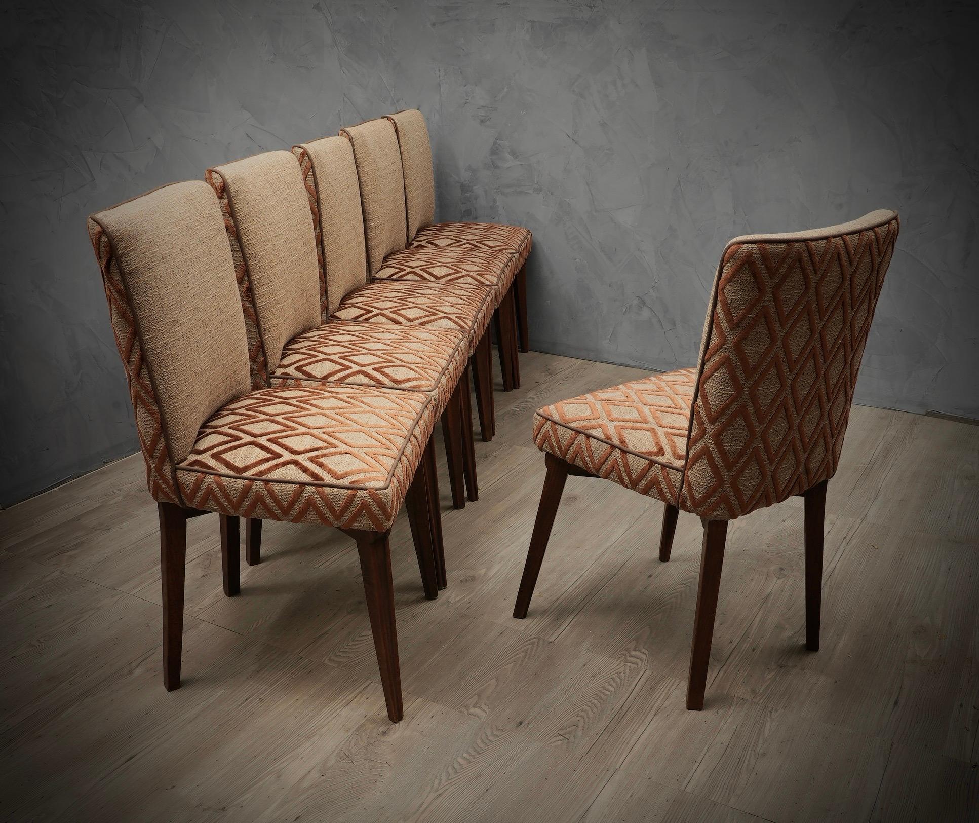 Pierluigi Colli Ash Wood and Brown Fabric Italian Dinning Room Chairs, 1950 For Sale 1