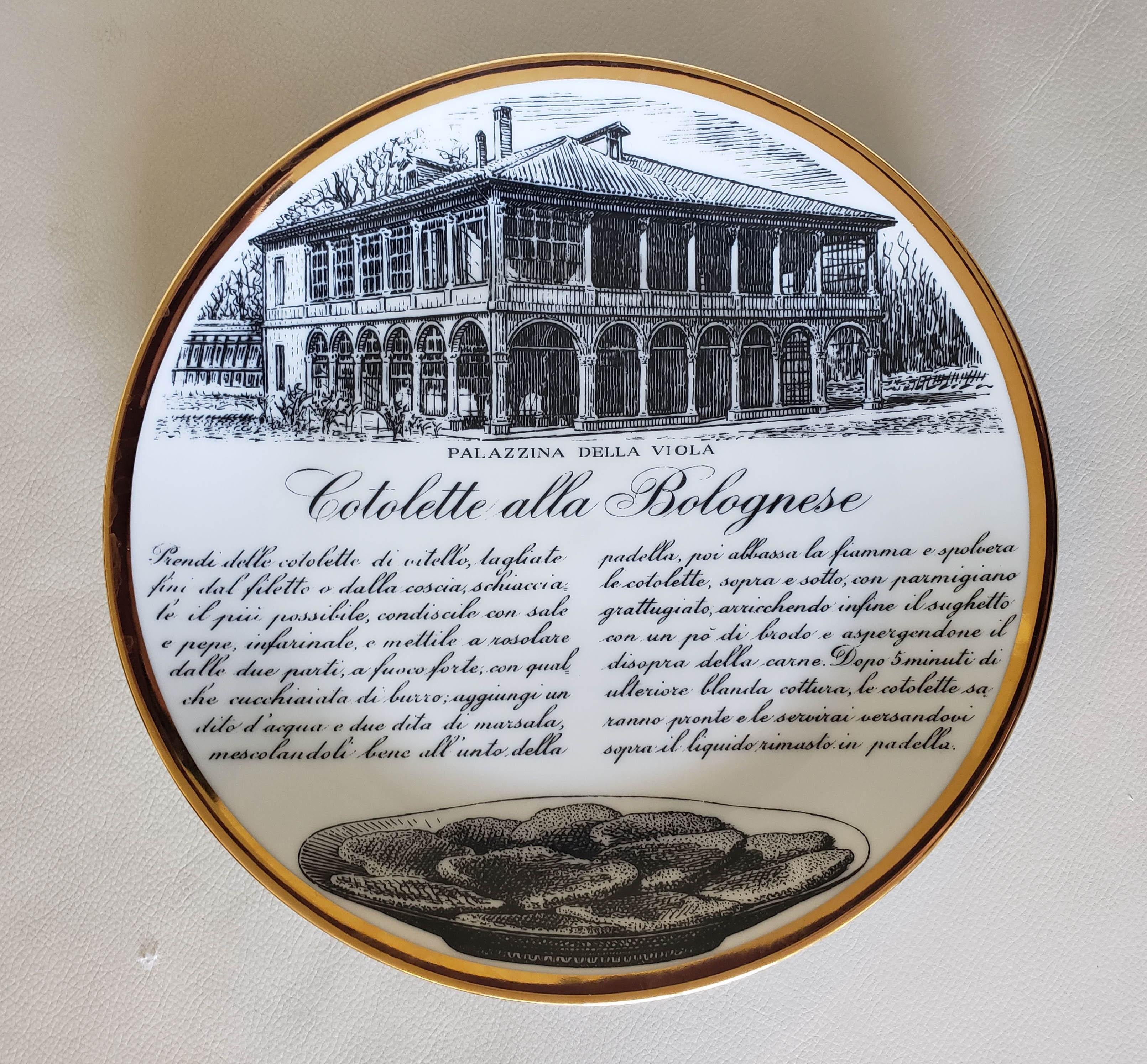 6 Piero Fornasetti Porcelain Plates with Recipes Specialita Bolognese 4