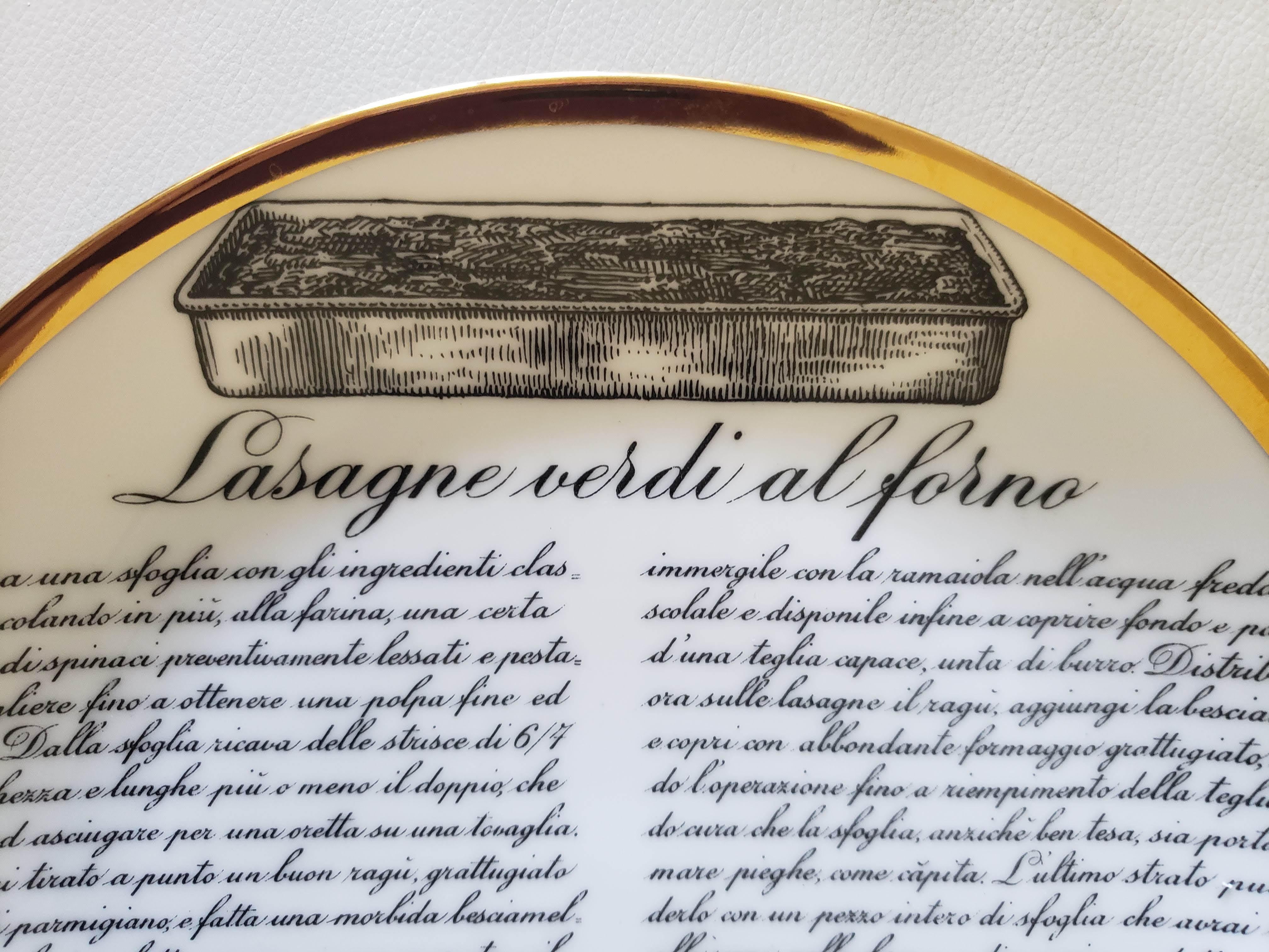 Italian 6 Piero Fornasetti Porcelain Plates with Recipes Specialita Bolognese