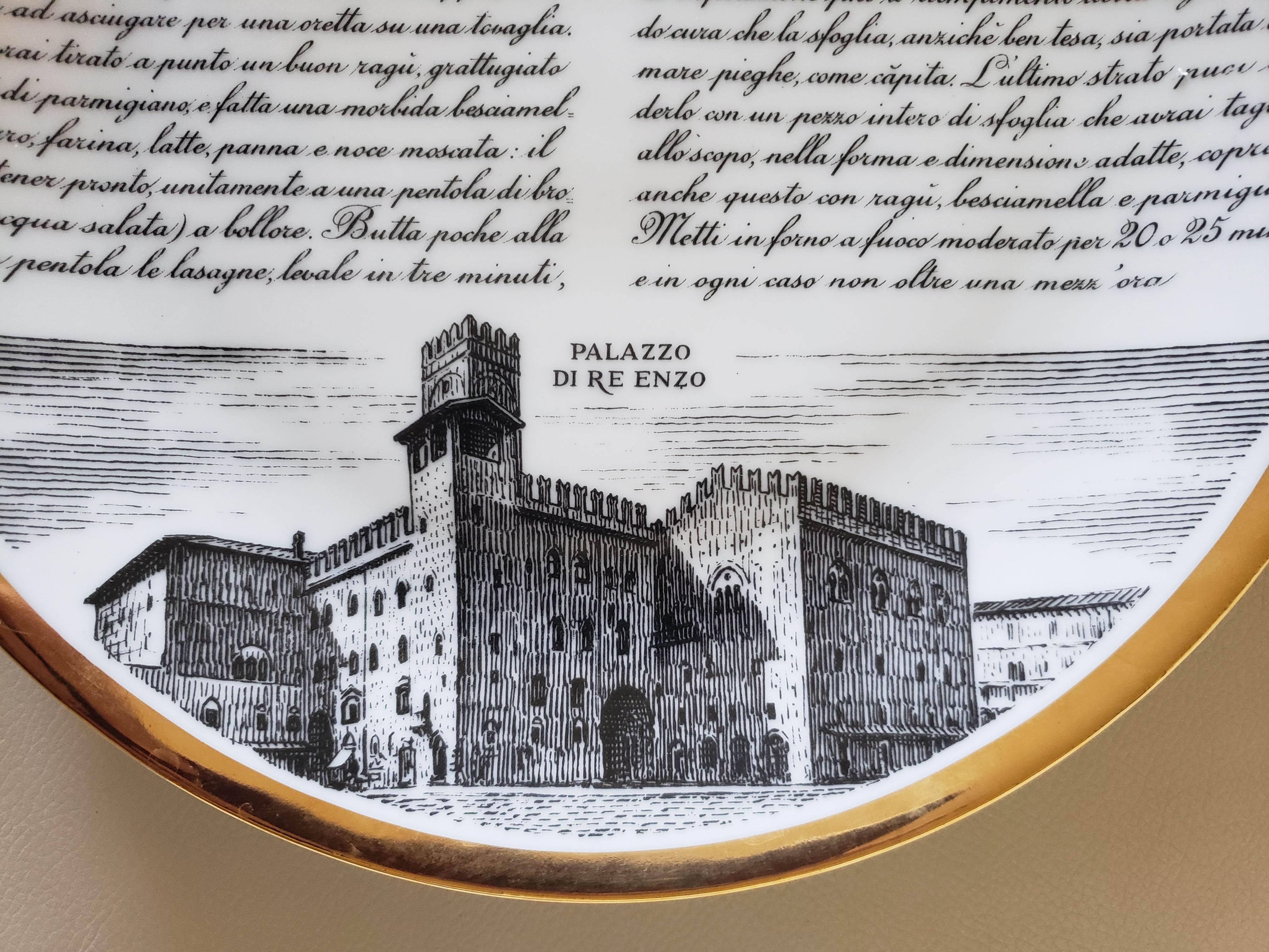 6 Piero Fornasetti Porcelain Plates with Recipes Specialita Bolognese In Good Condition In Downingtown, PA