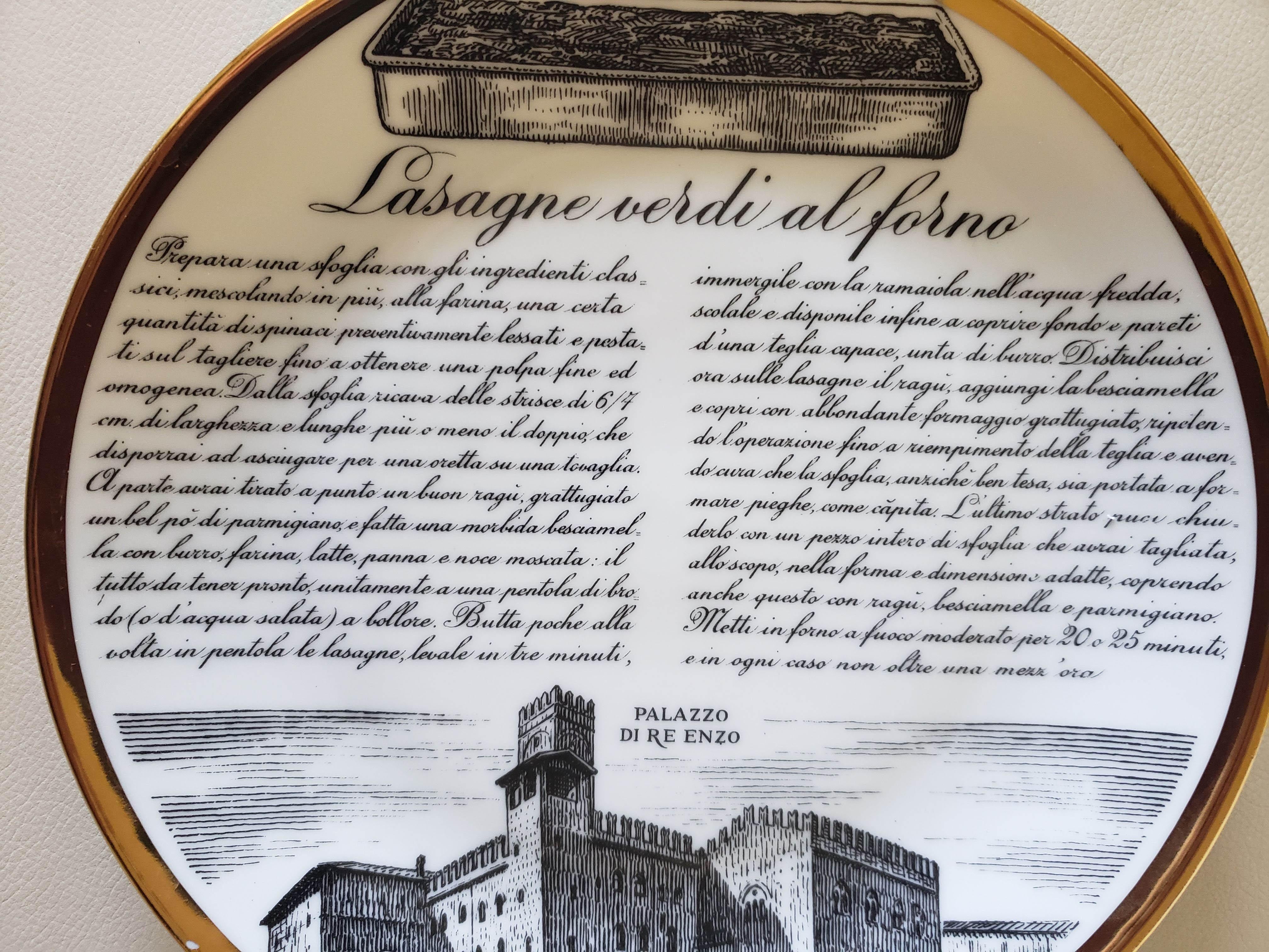 Mid-20th Century 6 Piero Fornasetti Porcelain Plates with Recipes Specialita Bolognese