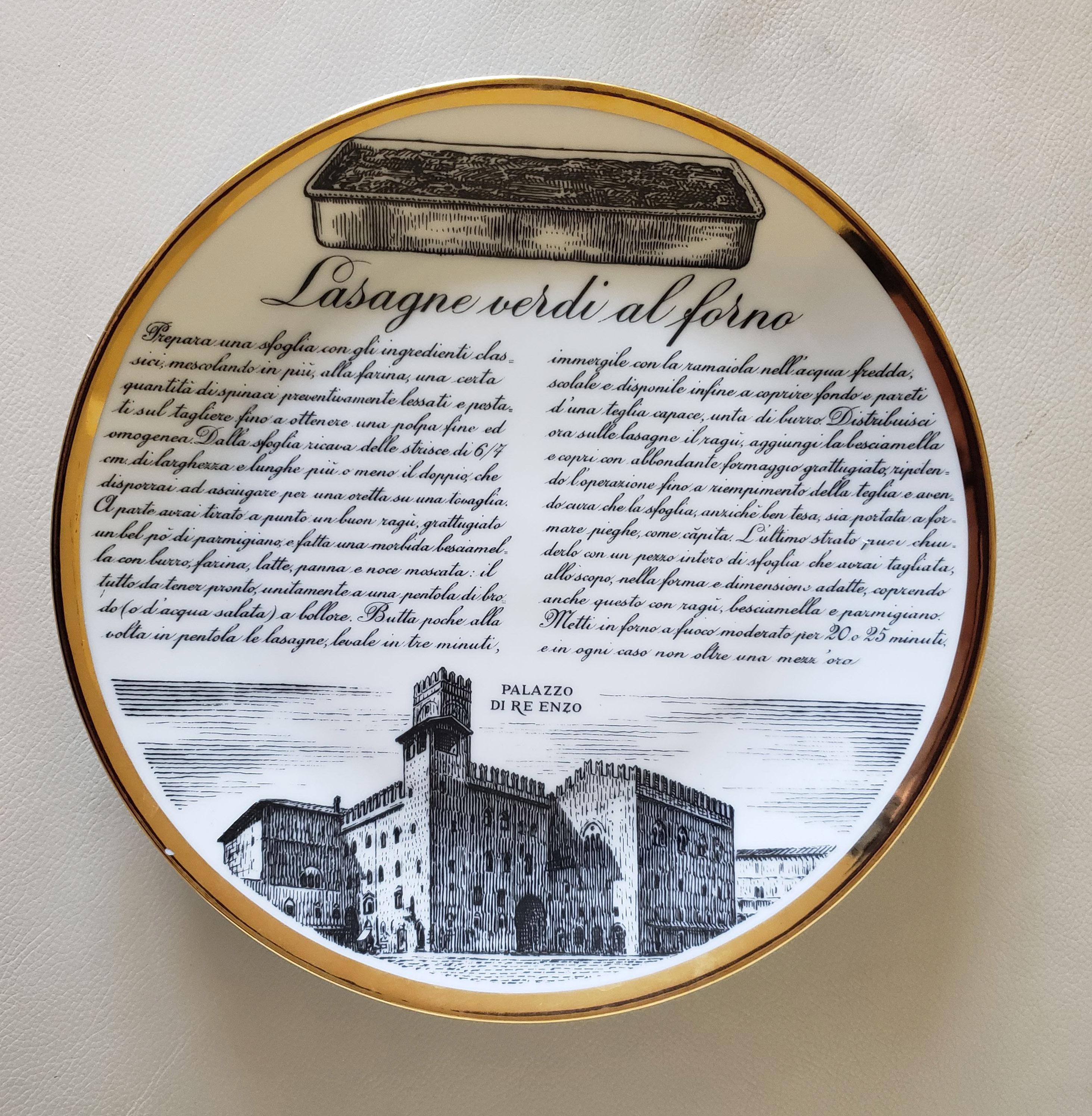 6 Piero Fornasetti Porcelain Plates with Recipes Specialita Bolognese 1
