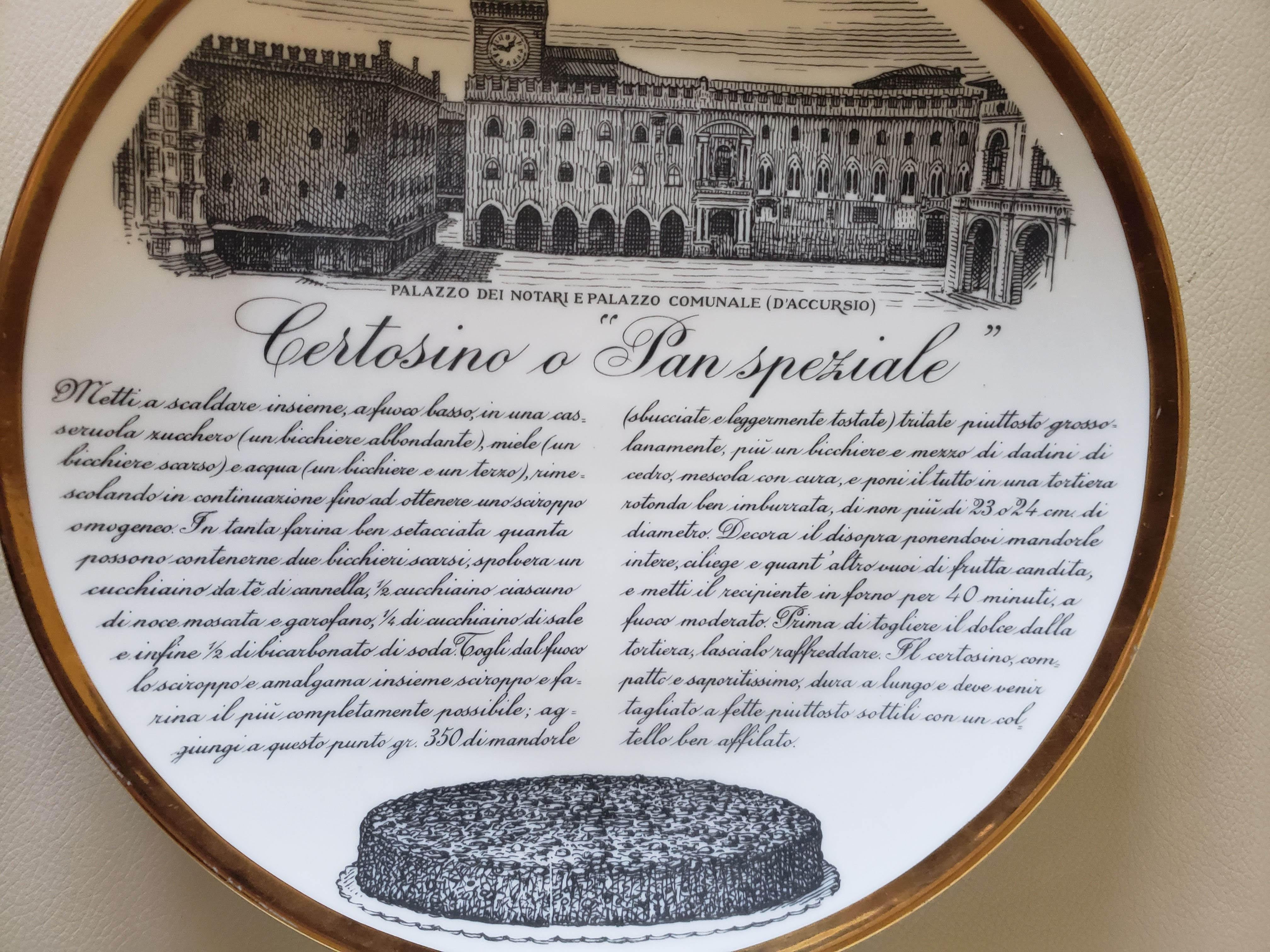 6 Piero Fornasetti Porcelain Plates with Recipes Specialita Bolognese 2