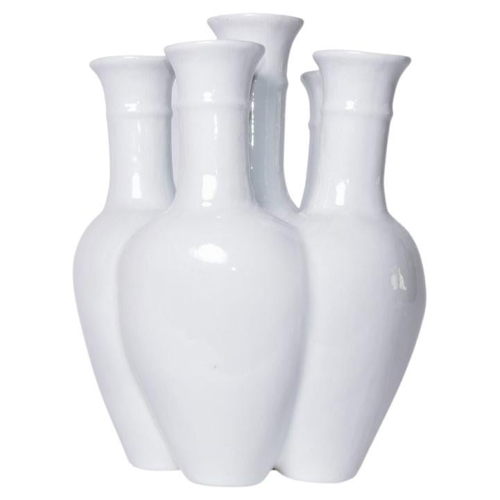 Vase en porcelaine à 6 fleurs en forme de pipe, blanc