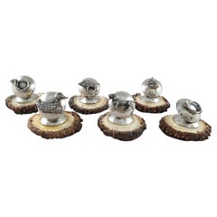 6 Place Cards Holders in Solid Silver and Hunting Theme Horn