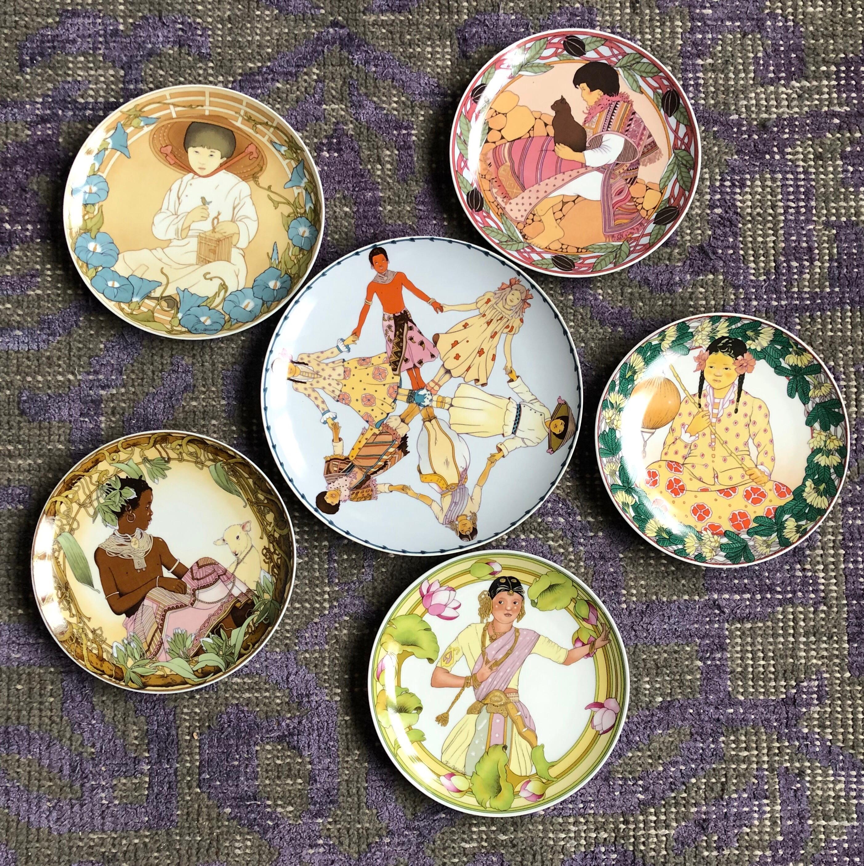 6 assiettes Children of the World Villeroy & Boch 1979 pour Unicef, Allemagne VENTE 1