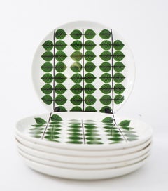 6 Plates, Stig Lindberg, Gustavsberg, Sweden, Berså / Bersa Green Leafs