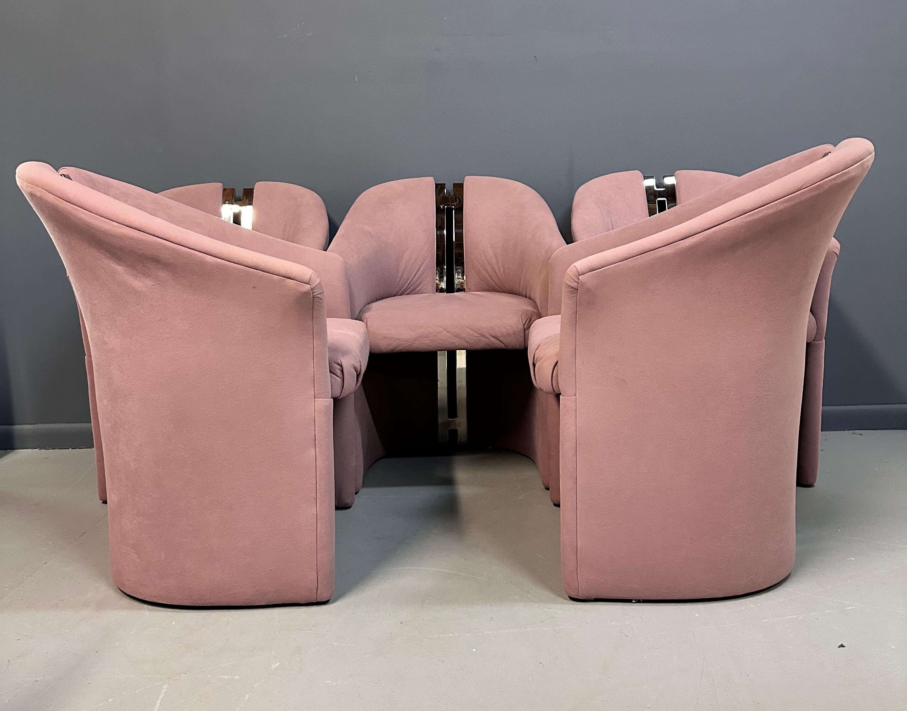 Post-Modern Set of 6 Post Modern Arm/Dining chairs w/Chrome after Pierre Cardin by Carsons