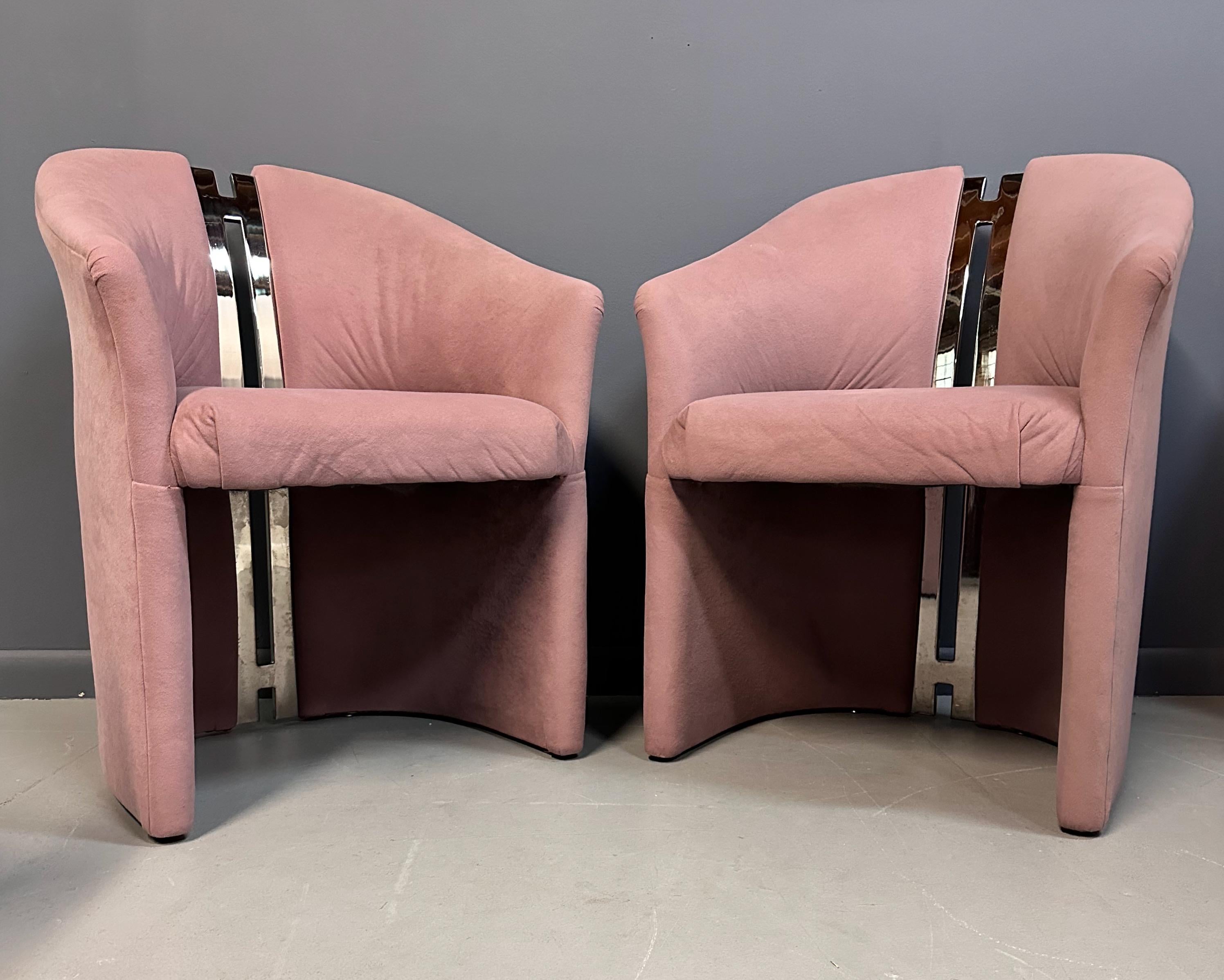 Set of 6 Post Modern Arm/Dining chairs w/Chrome after Pierre Cardin by Carsons In Good Condition In Philadelphia, PA