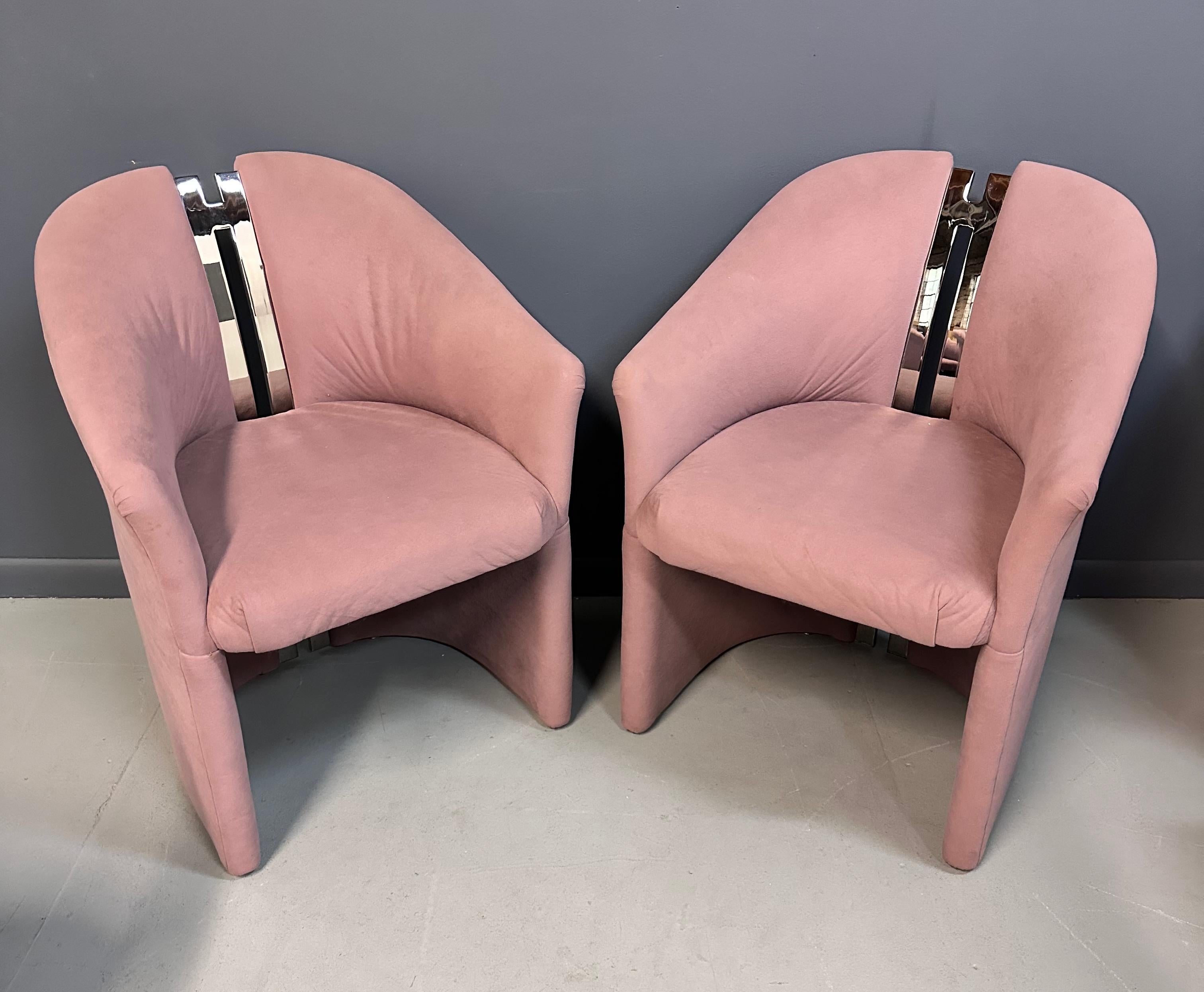 Upholstery Set of 6 Post Modern Arm/Dining chairs w/Chrome after Pierre Cardin by Carsons