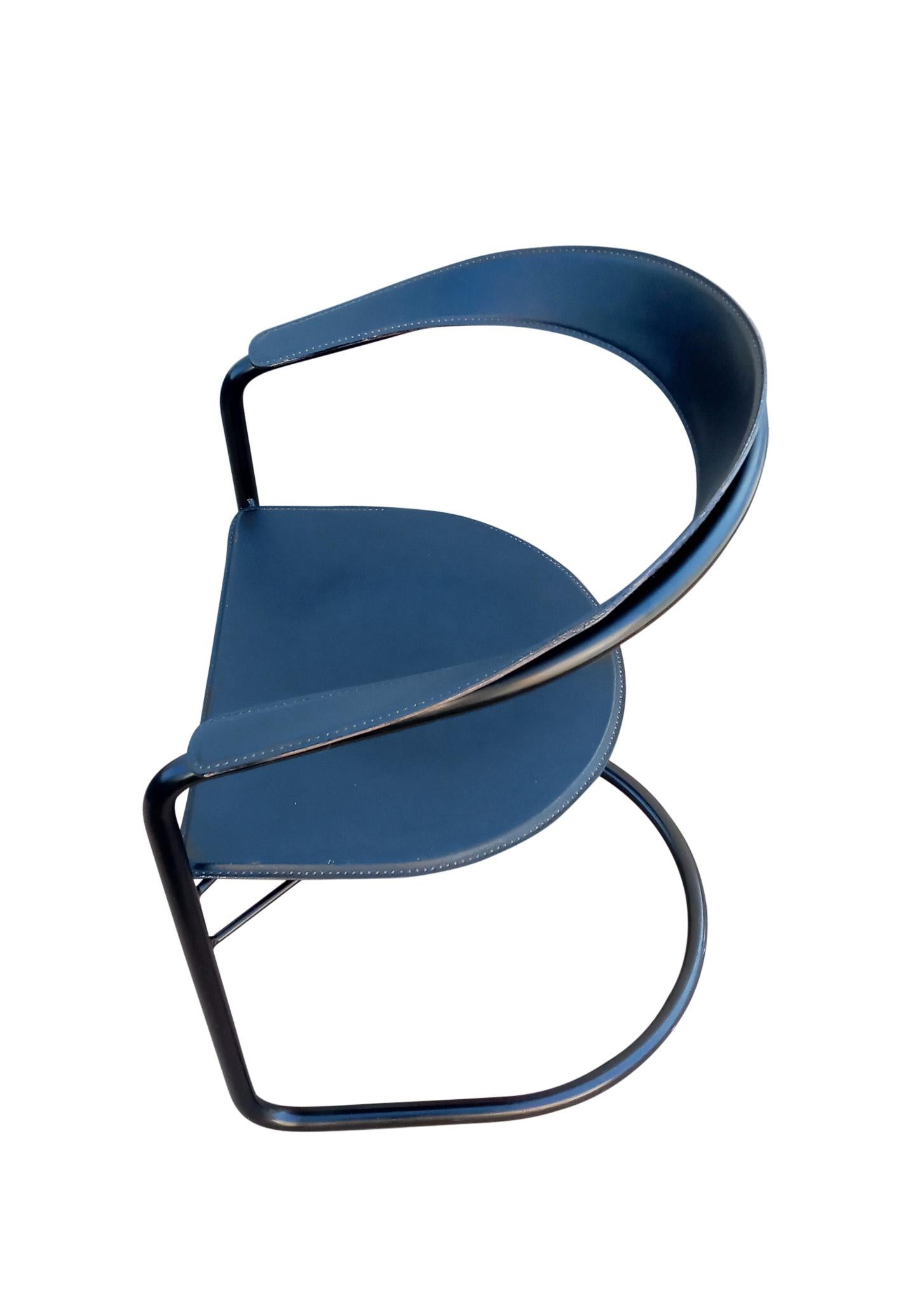 6 Post-Modern Arrben Italy 'Canasta' Armchairs Leather Enameled Tubular Steel In Good Condition For Sale In Philadelphia, PA