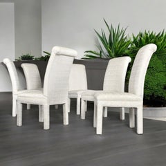 6 Post-Modern White Upholstered High Back Parsons Dining Chairs