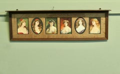 6 Pre-raphaelite Portraits Mounted in an Oak Shelf