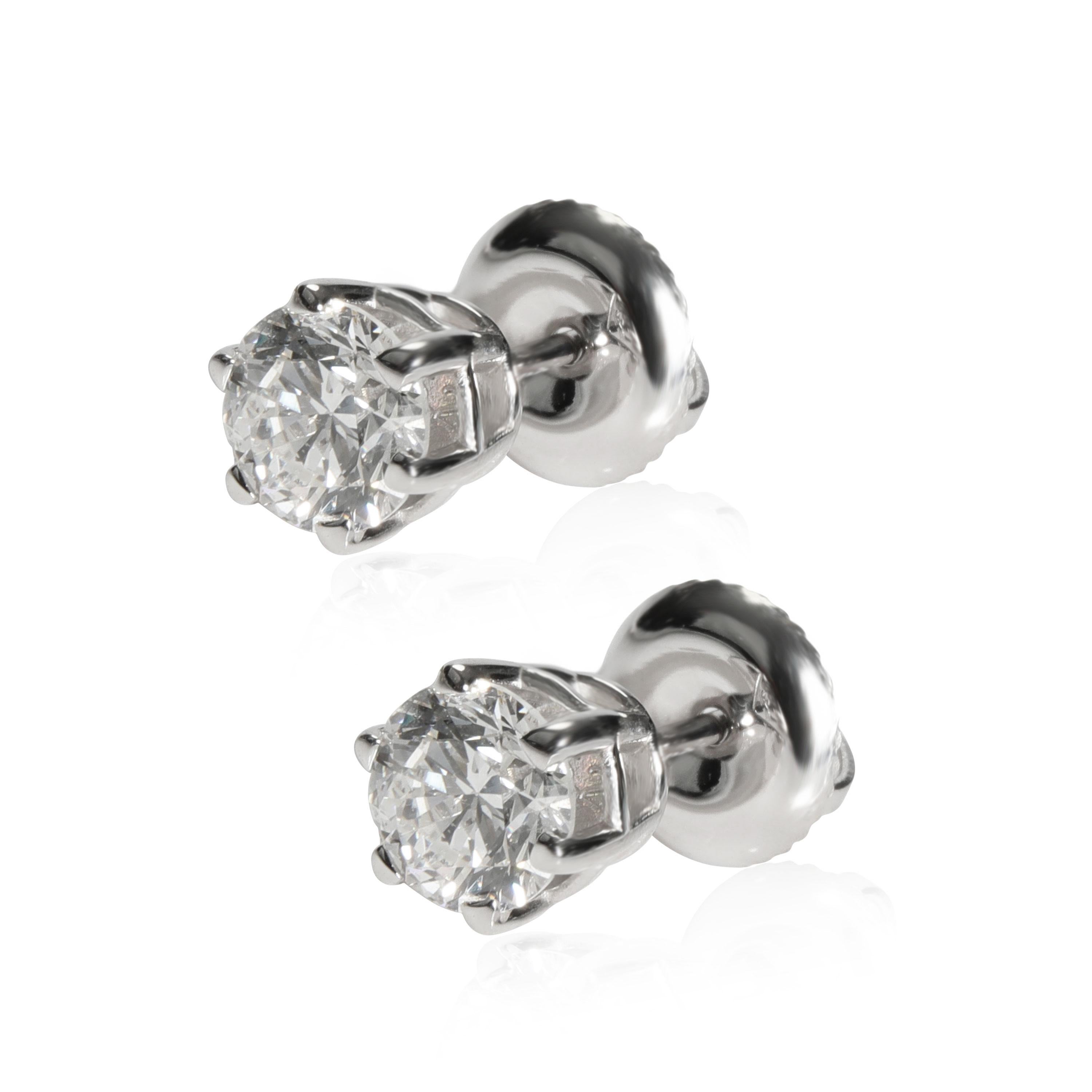 Modern 6 Prong Diamond Stud Earring in 14k White Gold G SI2 1.00 CTW