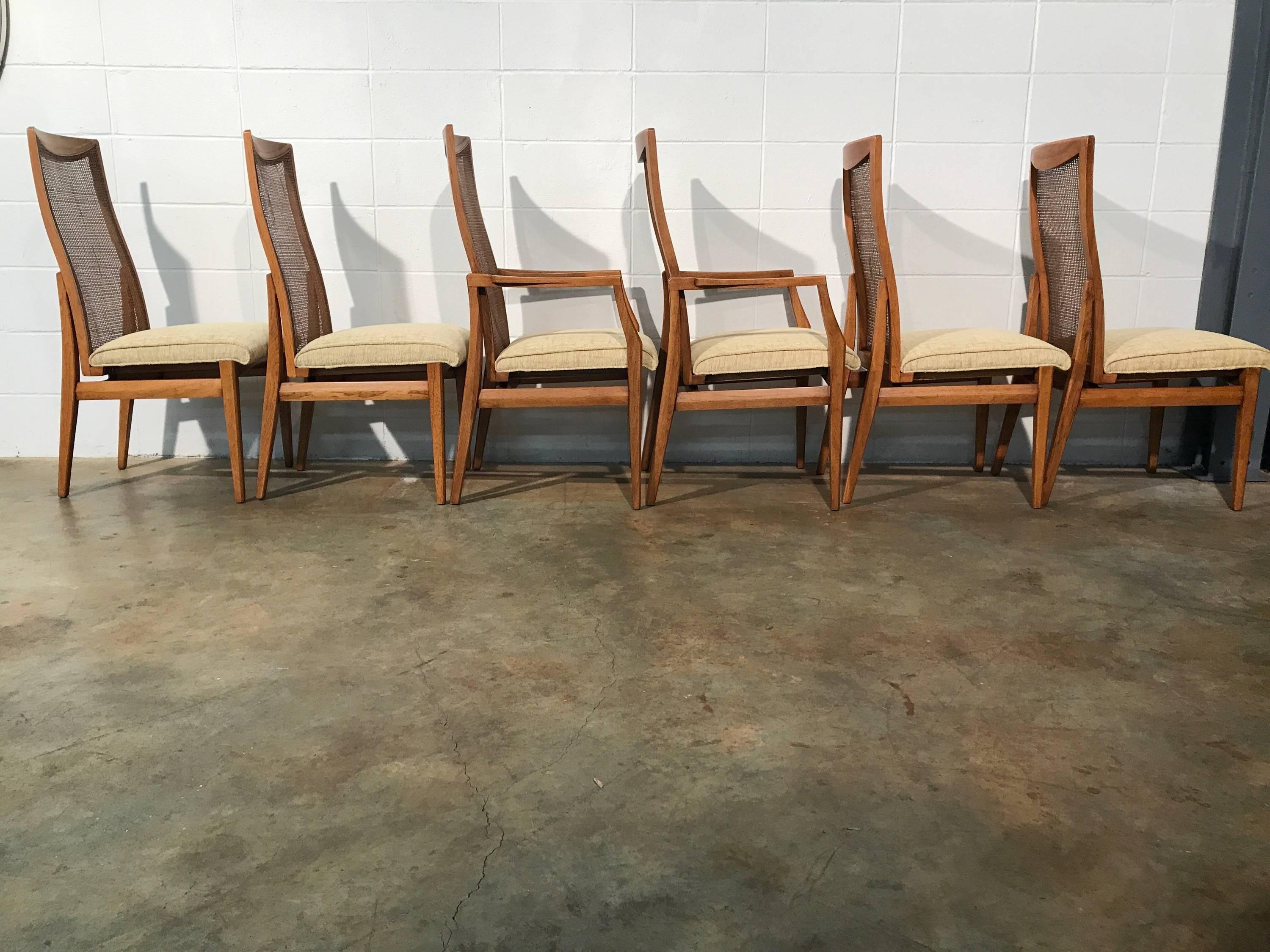 Cane Six Quality Mid-Century Modern Dining Chairs by Heritage Furniture