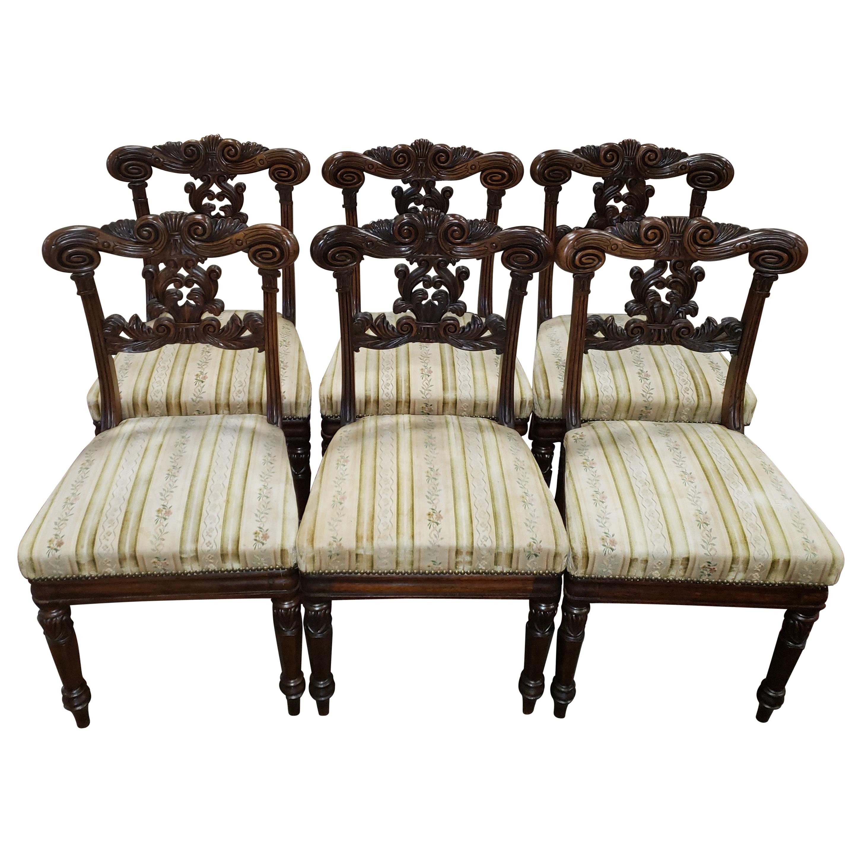 '6' R Strahan Irish Regency Rosewood Dining Chairs For Sale