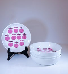 4 Rare Breakfast Bowls - Pall - Stig Lindberg - Gustavsberg 1963 - Pink Apples