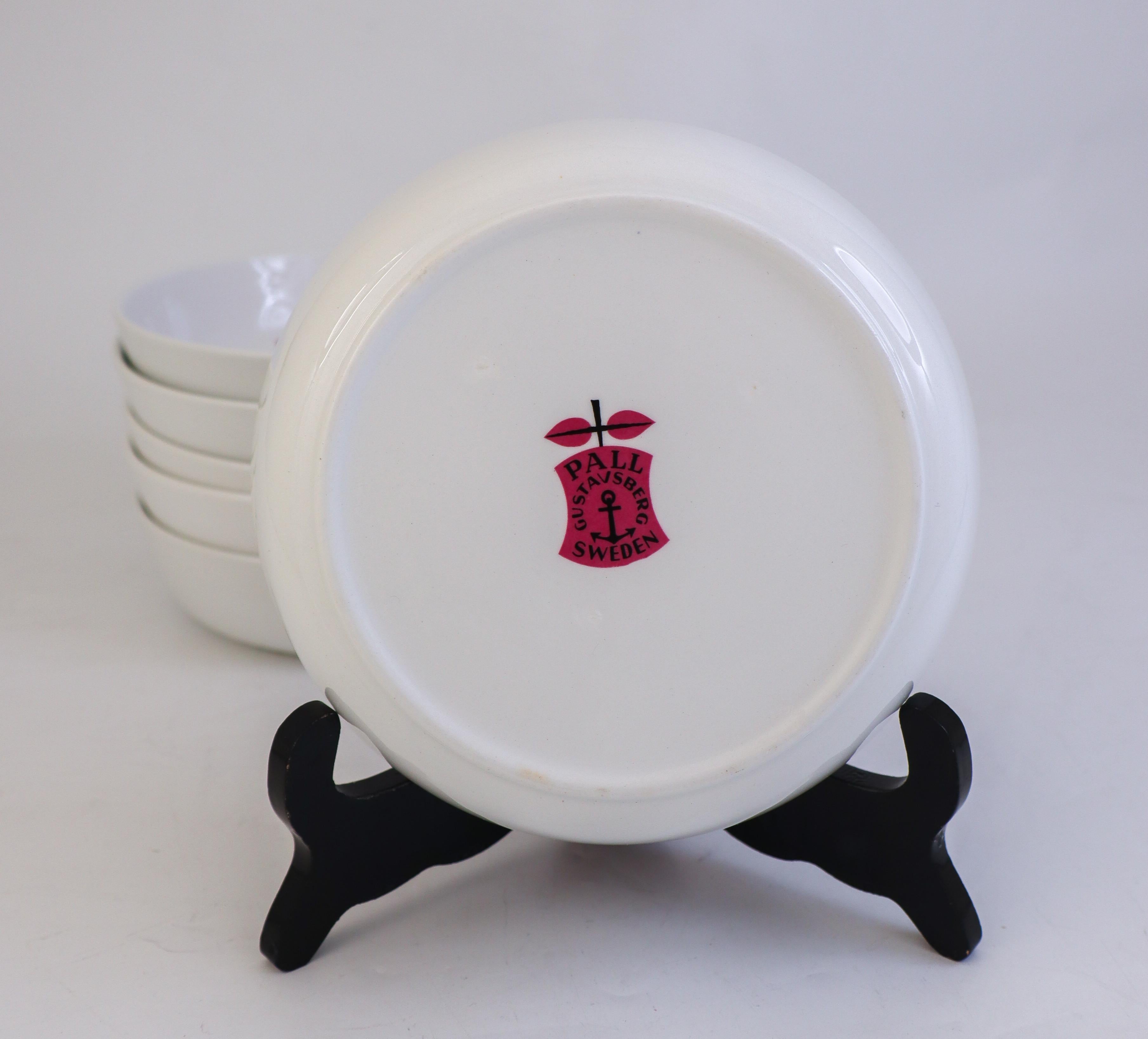 6 Raros cuencos de desayuno - Pall - Stig Lindberg - Gustavsberg 1963 - Manzanas rosas siglo XX en venta