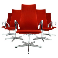 6 rare lounge version Arne Jacobsen Oxford chairs in vibrant Ferrari red velvet