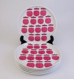 6 Rare Plates - Pall - Stig Lindberg - Gustavsberg 1963 - Pink Apples