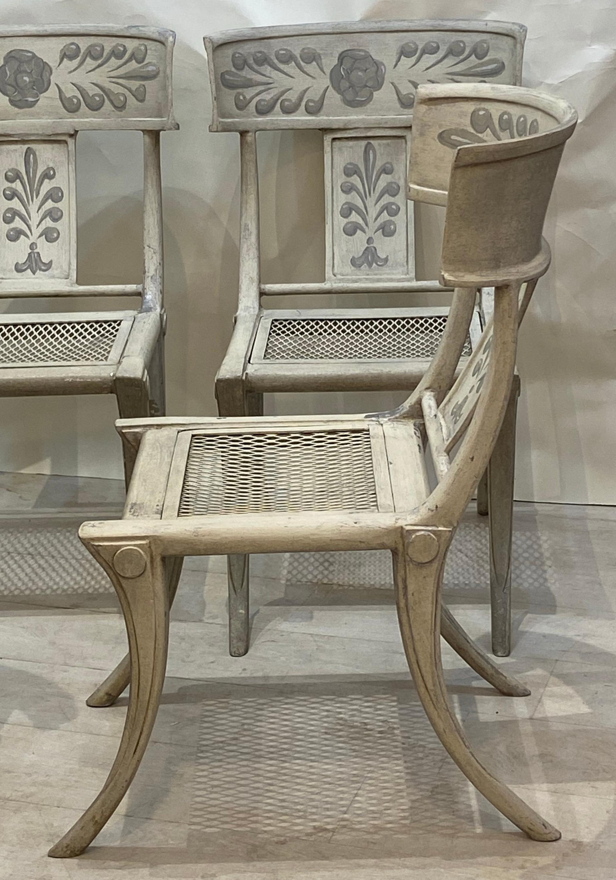 Mid-Century Modern 6 Rare Swedish Neoclassical Painted Metal Klismos Dining Chairs